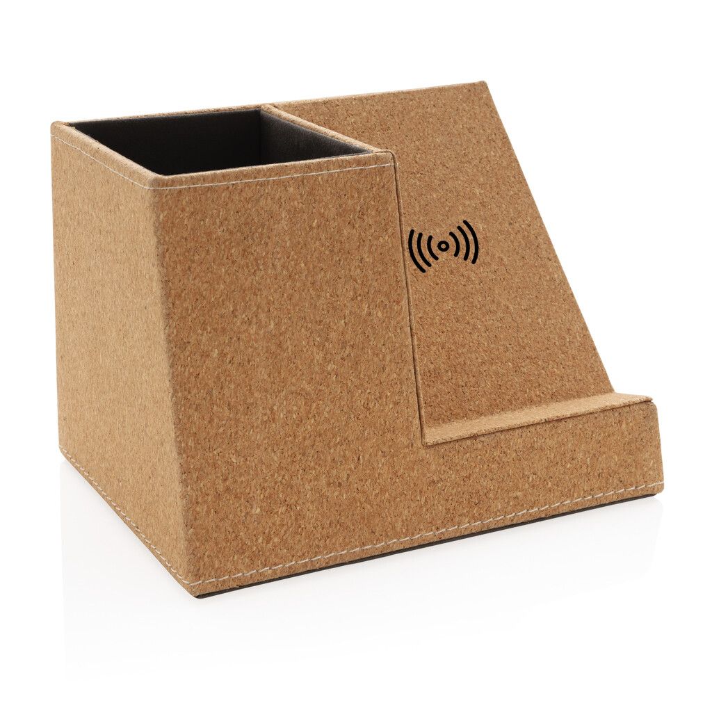 Kork Stiftehalter mit 5W Wireless Charger - khaki-551