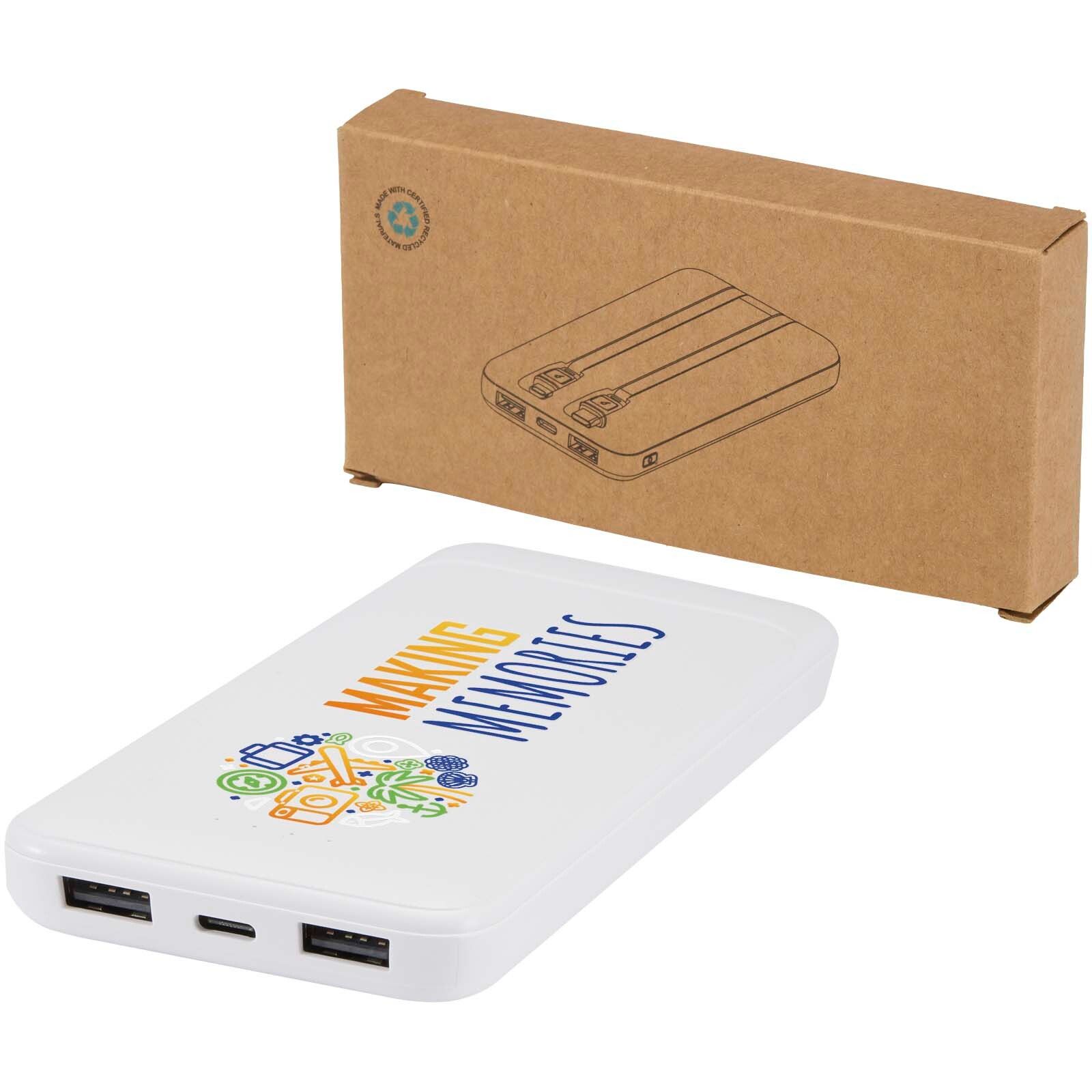 Adhil 10 W 10.000 mAh Powerbank aus recyceltem Kunststoff mit 2 integrierten Kabeln - weiss-323