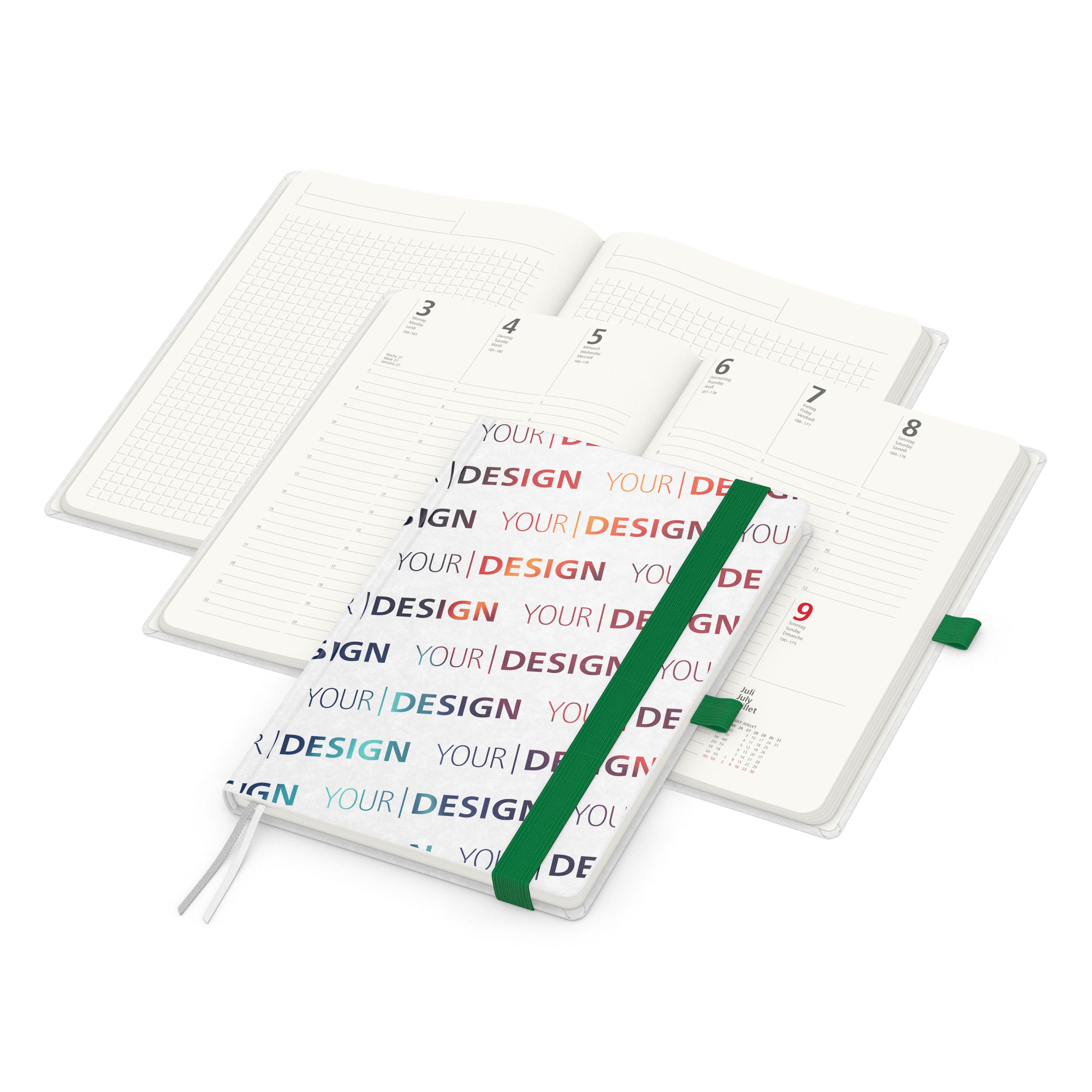 Wochenkalender vorne + Notizen hinten Match-Hybrid RECYCLING, Naturpapier, grün-563