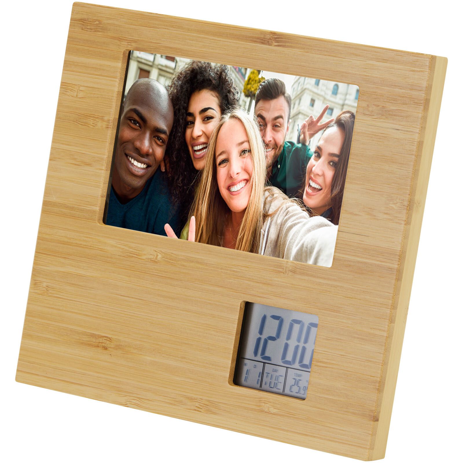 Sasa Bambus Fotorahmen Tischuhr mit Thermometer - natur-103