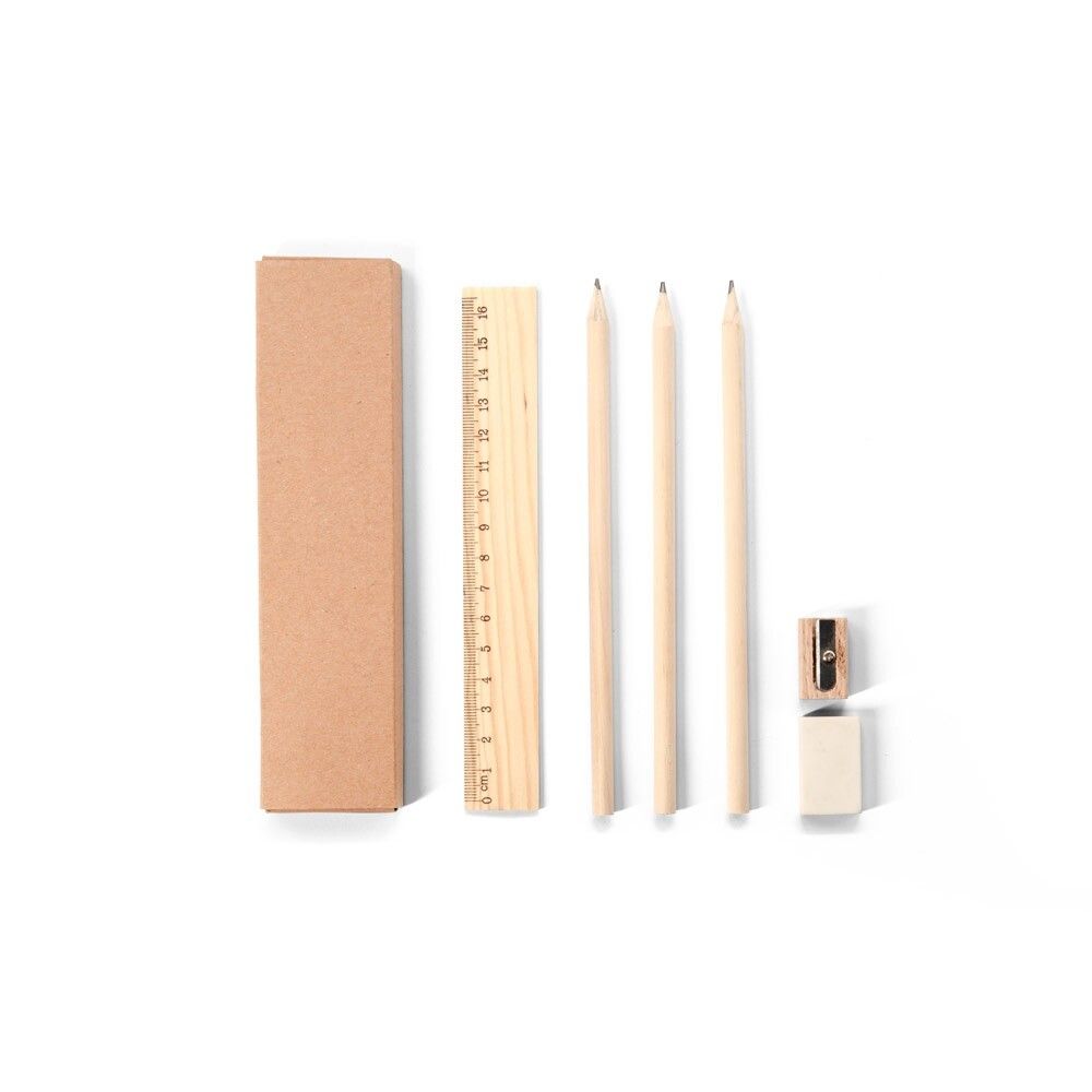 GEOFFREY Schreibset bestehend aus Bleistift, Anspitzer, Radiergummi und Lineal - natur-879