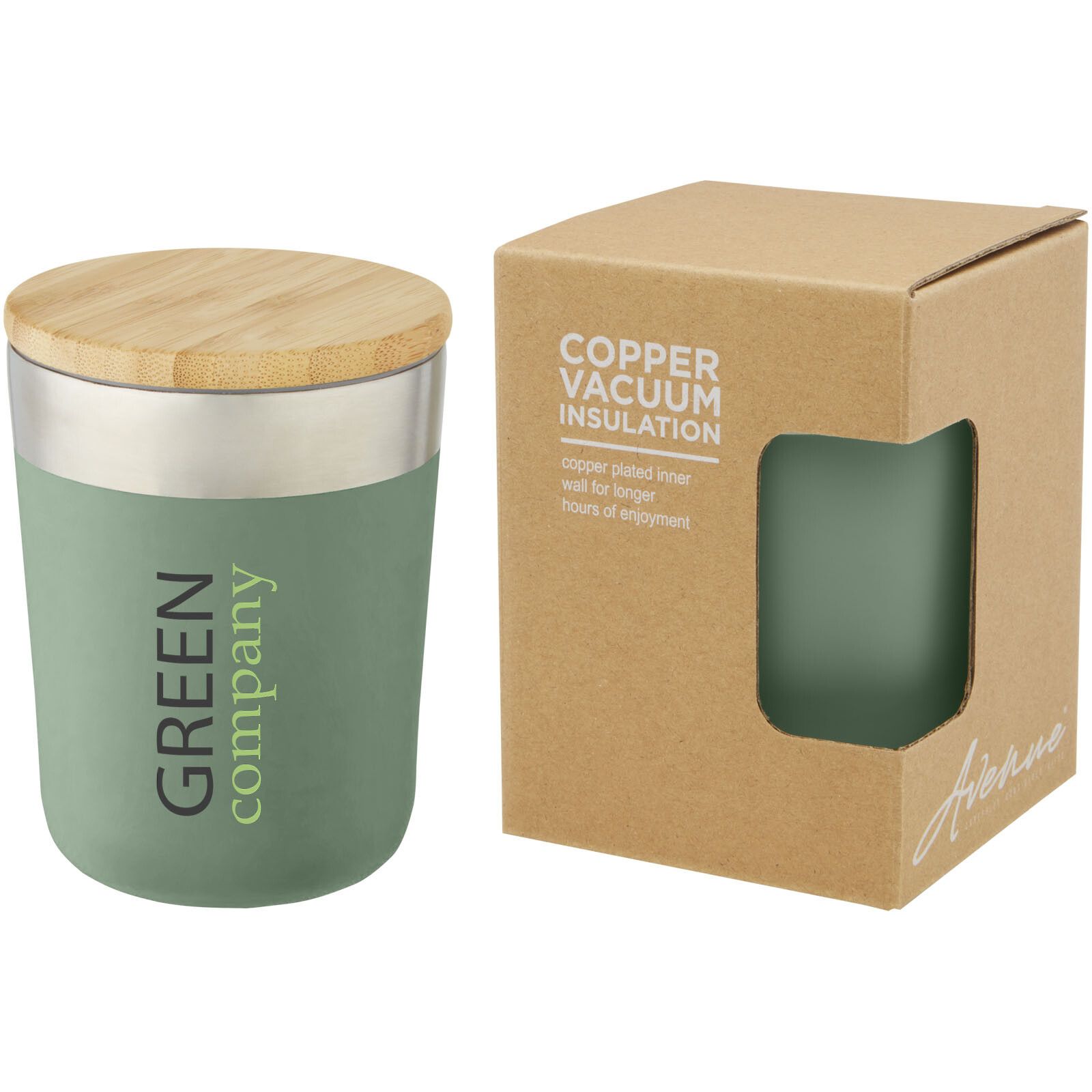 Lagan 330 ml Kupfer-Vakuum Isolierbecher mit Bambusdeckel - heather grün-910