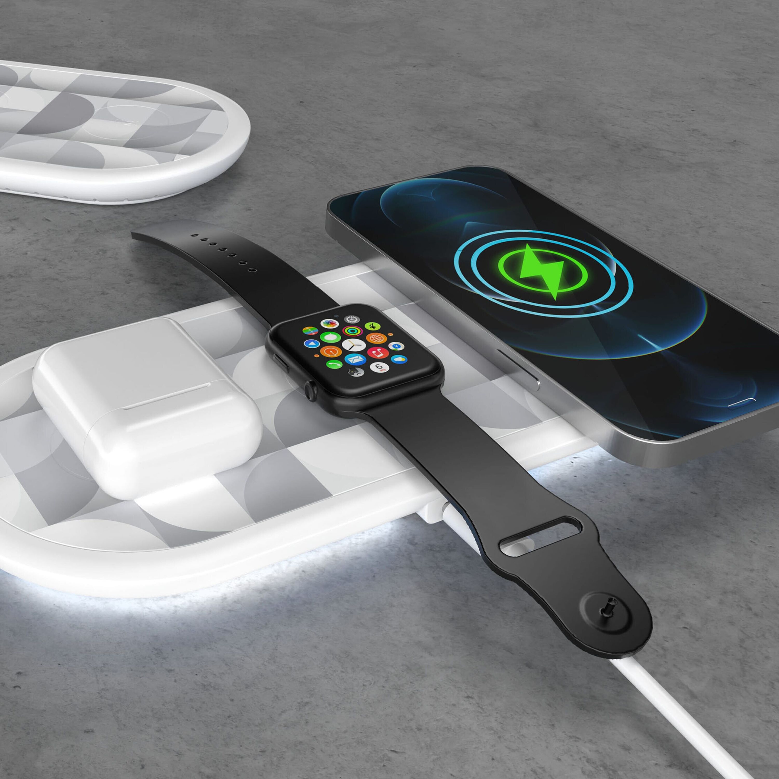 3-in-1 15 W Drahtloses Ladegerät für Handys, Apple Watch und AirPods. - weiss-771