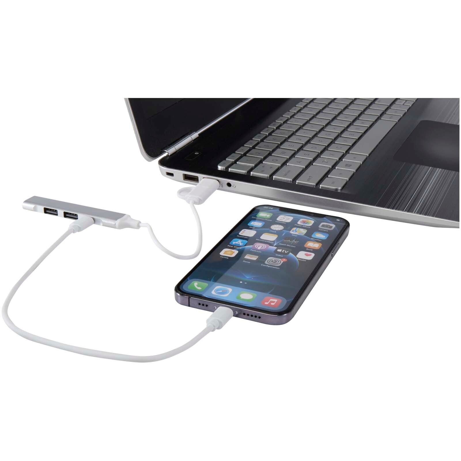 Alkaid 4 Port Hub aus recyceltem Aluminium mit USB-A- und Typ-C-Anschlüssen und zwei Eingängen - silber-599