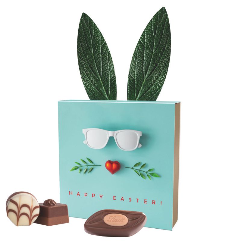 Lindt Präsent im Werbeschuber "Hasenohren", Lindt Mini Pralinés-699