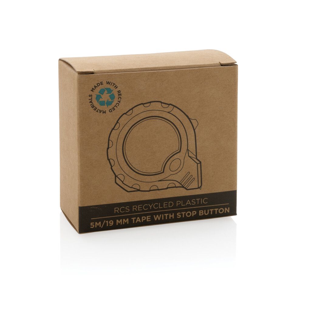 5m/19mm Maßband mit Stop-Taste aus RCS recycelt. Kunststoff - gelb-945