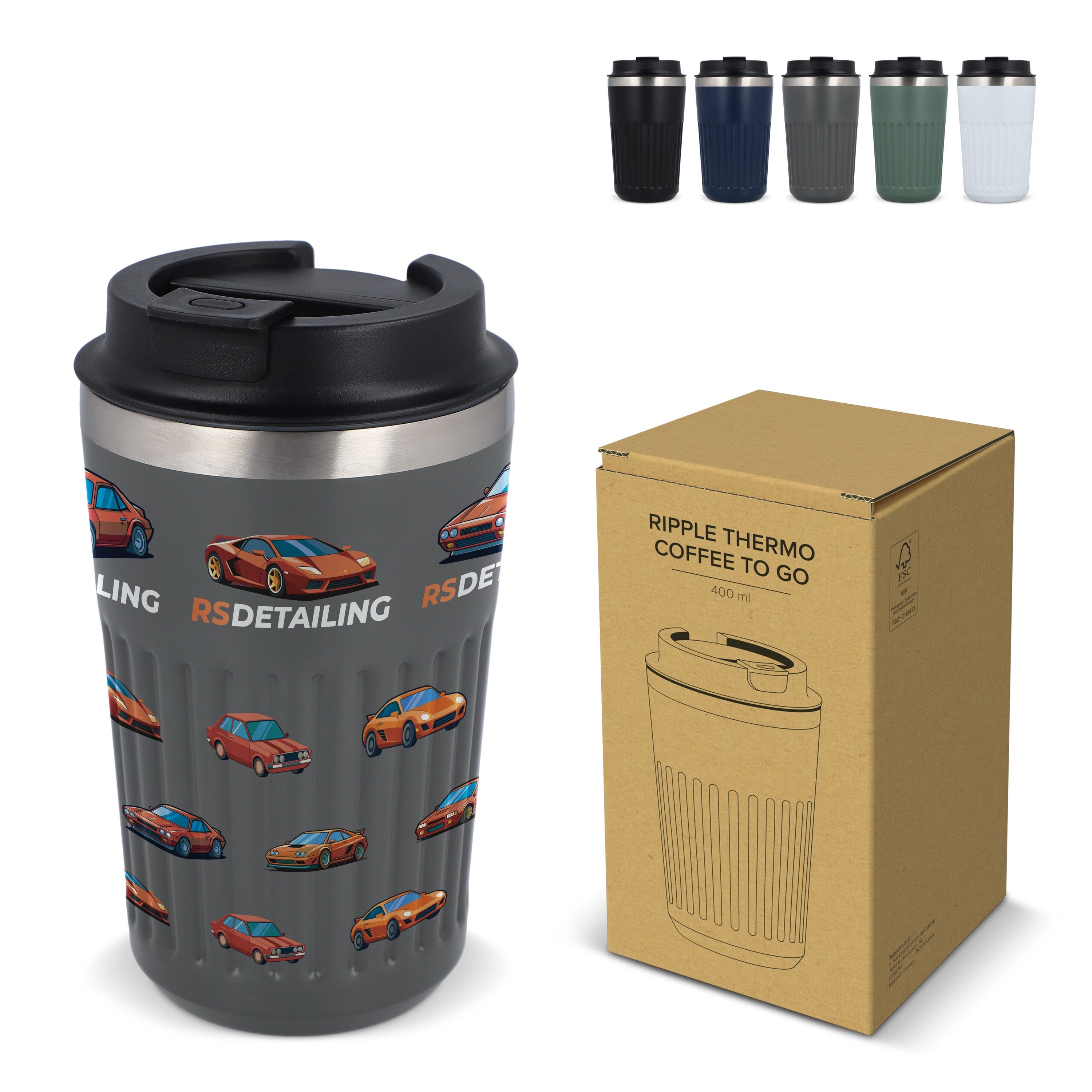 Recycelter Edelstahl-Thermobecher für Kaffee zum Mitnehmen, 400 ml - grau-479
