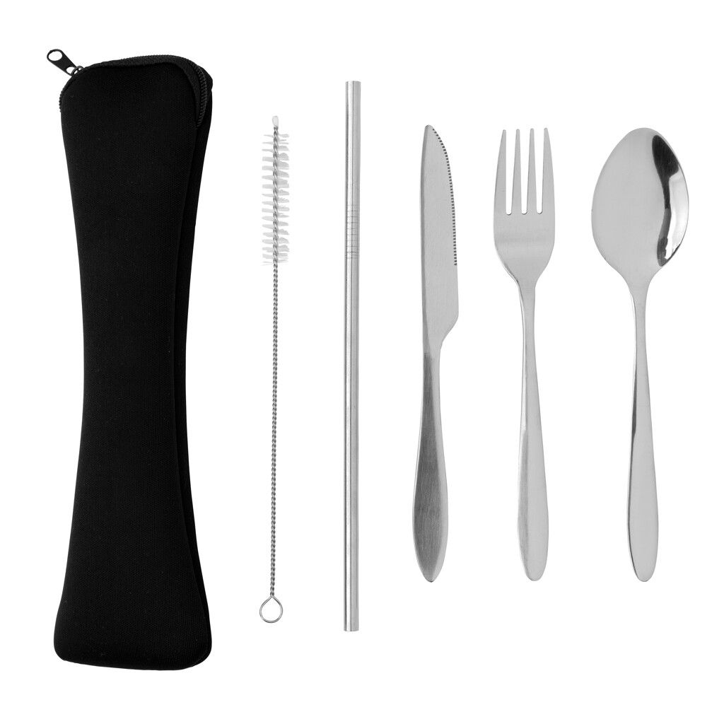 4-teiliges wiederverwendbares Besteckset aus Stainless-Steel - silber-626