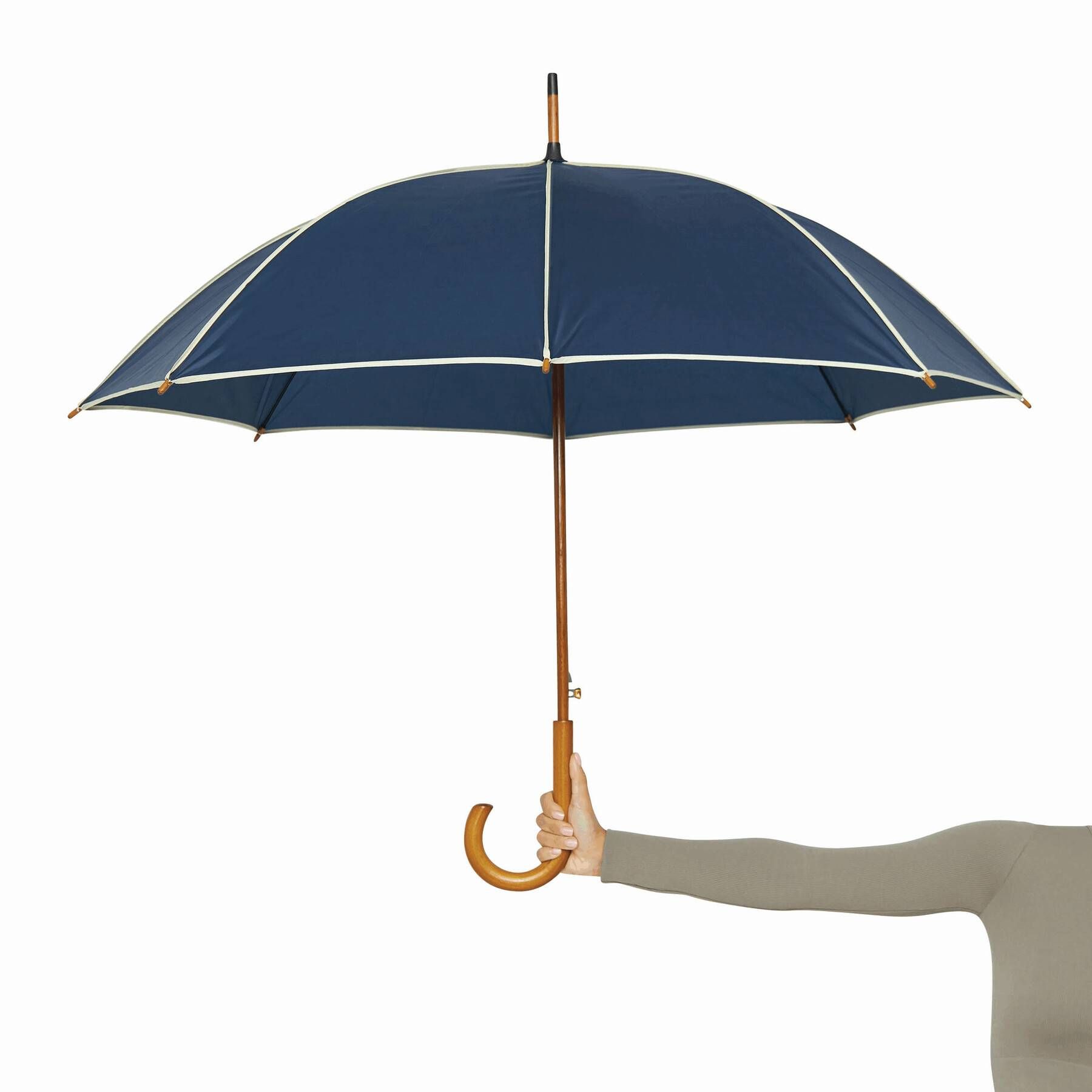 Automatik-Holzstockschirm WALTZ - beige - marineblau-641