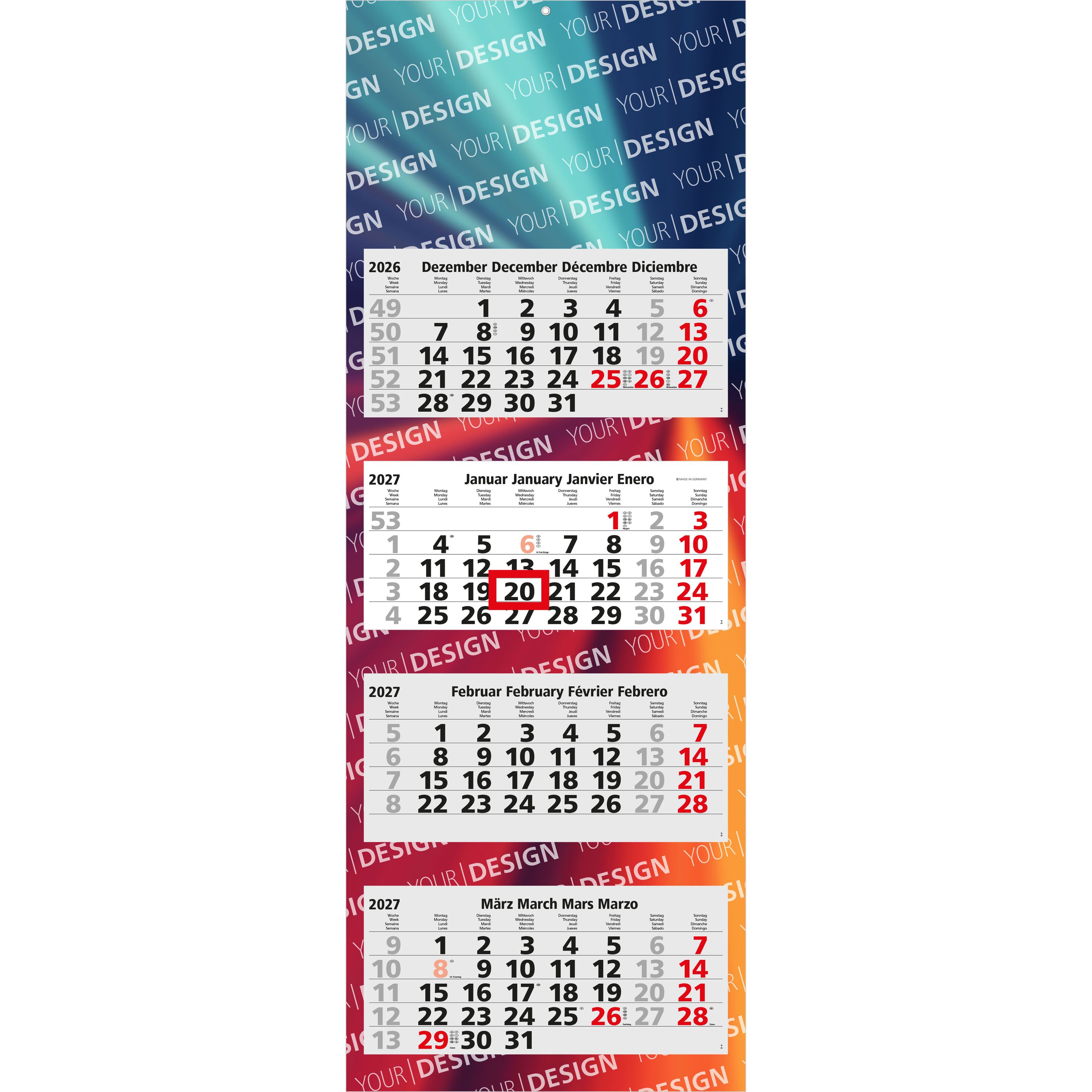 4-Monatskalender Mehrblock Quadro Light 4, Deutschland-468