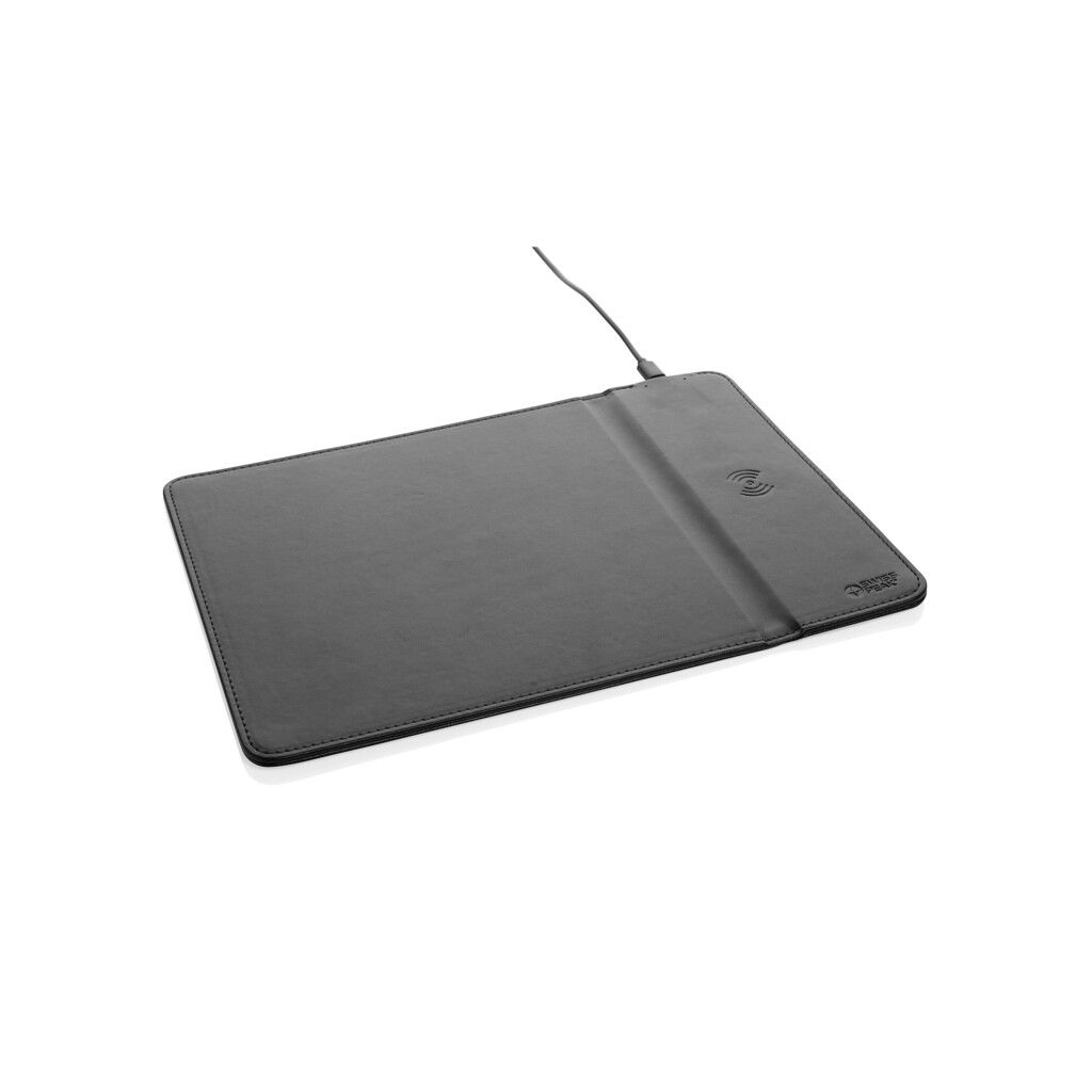 Swiss Peak RCS recyceltes 10W Wireless-Charging PU Mauspad - schwarz-300