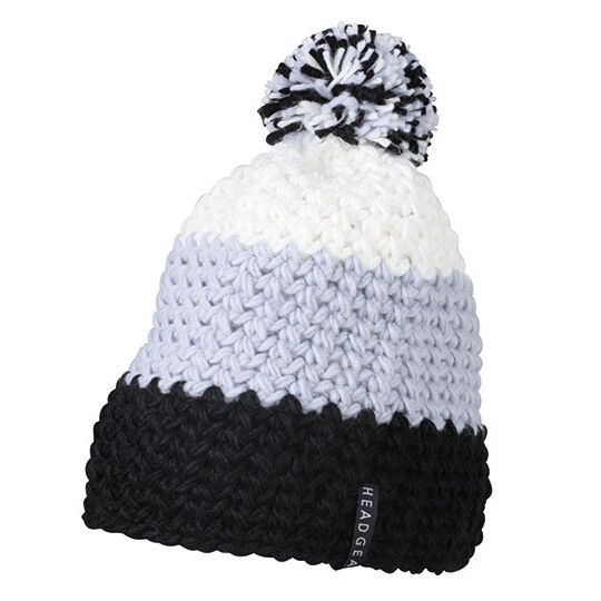 Crocheted Cap With Pompon - black - silver - white-271