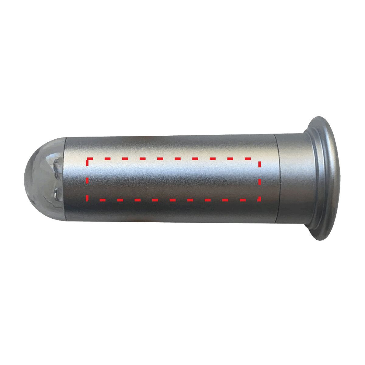 Veredelungsposition mittig auf dem Metallgriff der Taschenlampe