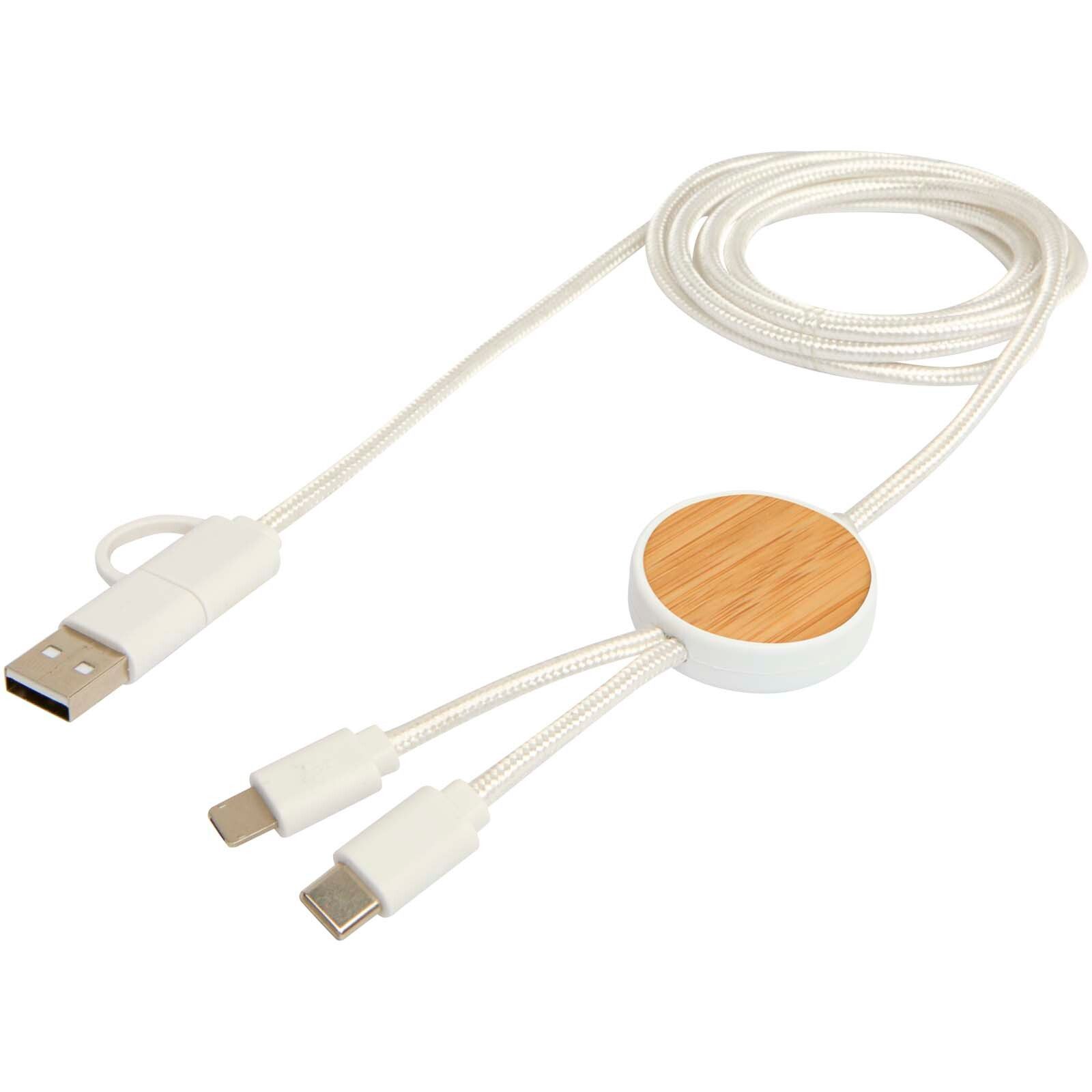Chechia 150 cm 5-in-1 Kabel aus recyceltem Kunststoff für Datenübertragung und 27W Schnellladung mit Bambusdetails - weiss-193