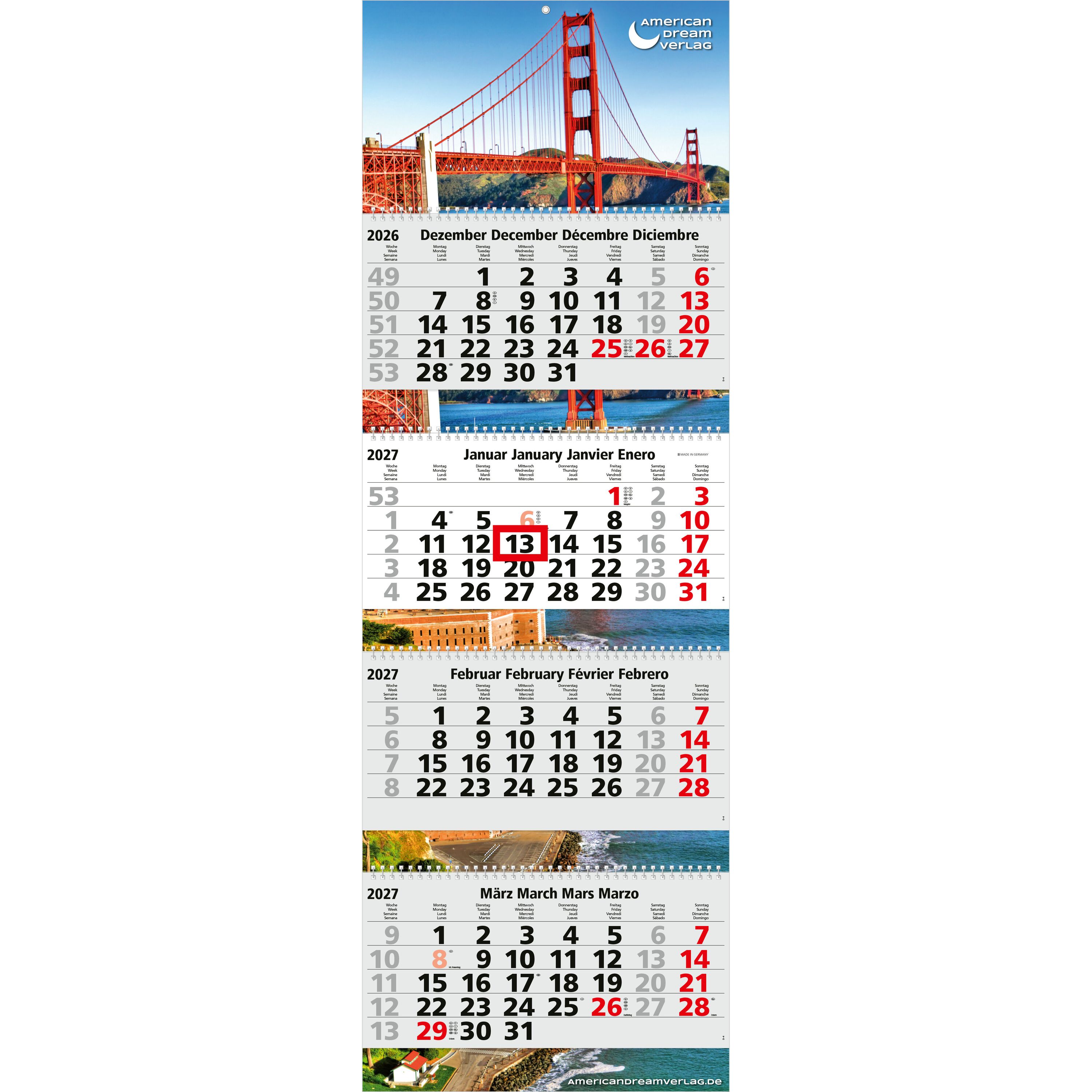 4-Monatskalender Mehrblock Quadro Wire-O 4-27