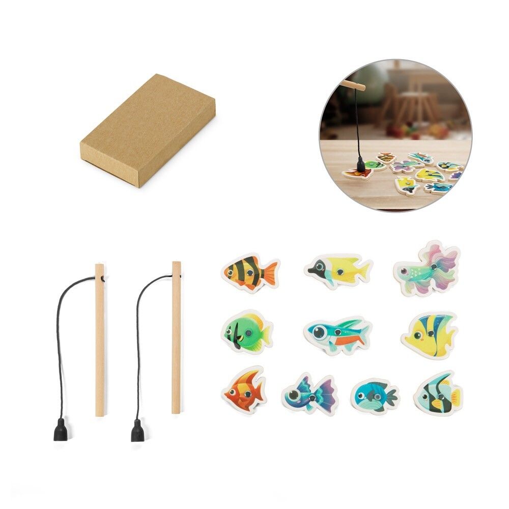 FISHY Angelspiel mit 10 Holzfischen, ideal für Kinder - natur-466