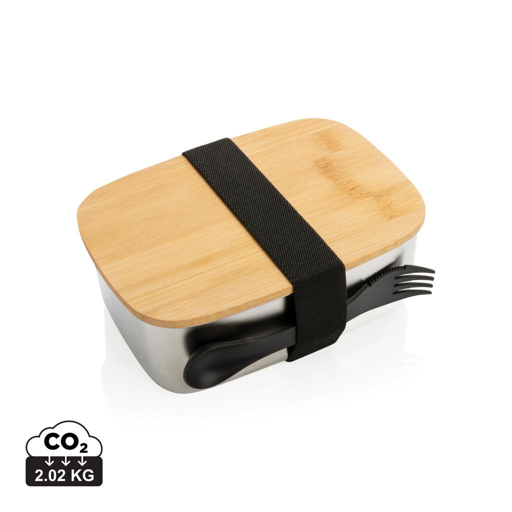 Stainless Steel Lunchbox mit Bambus-Deckel und Göffel - silber-841