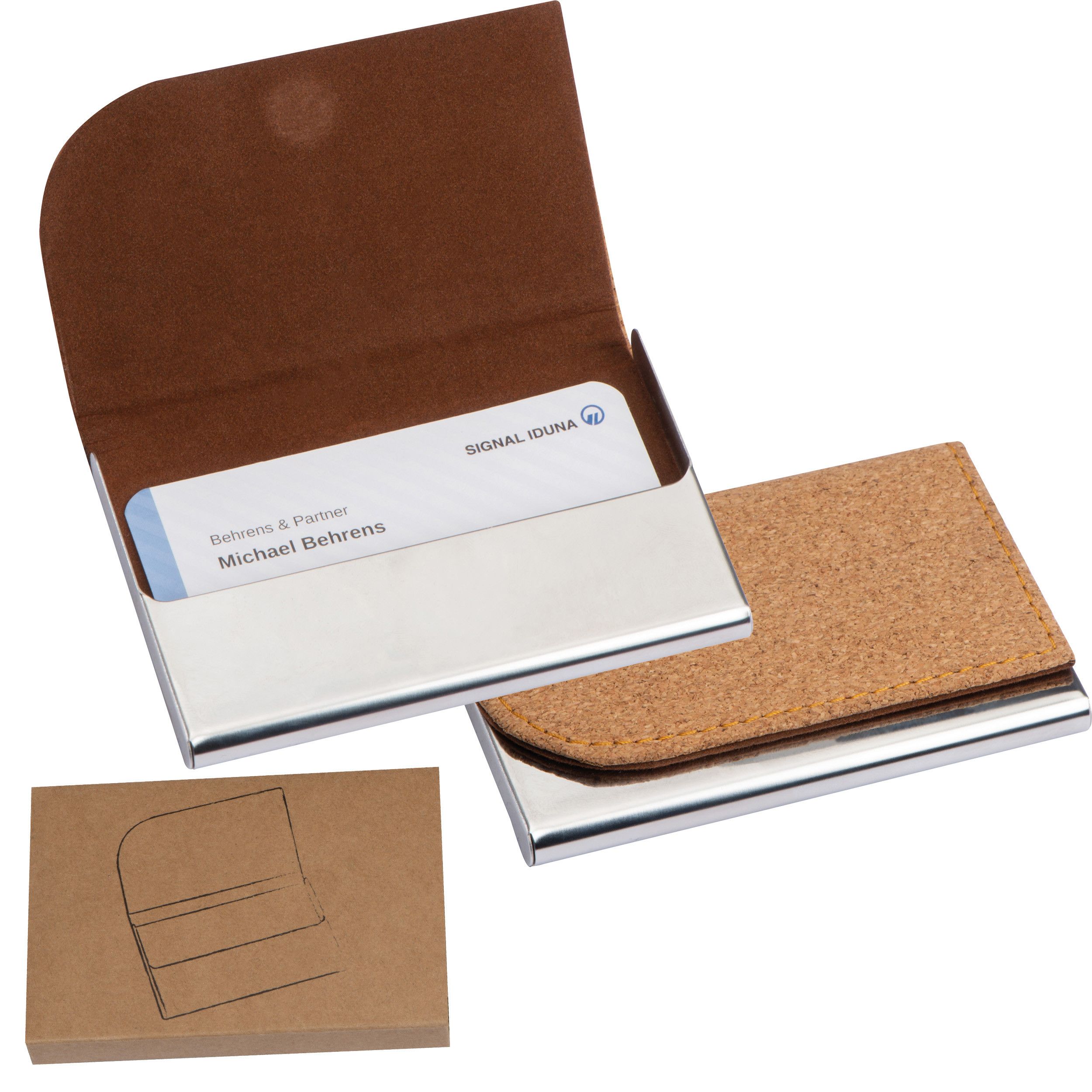 Visitenkarteneui aus Metall mit Korkdeckel - beige-959