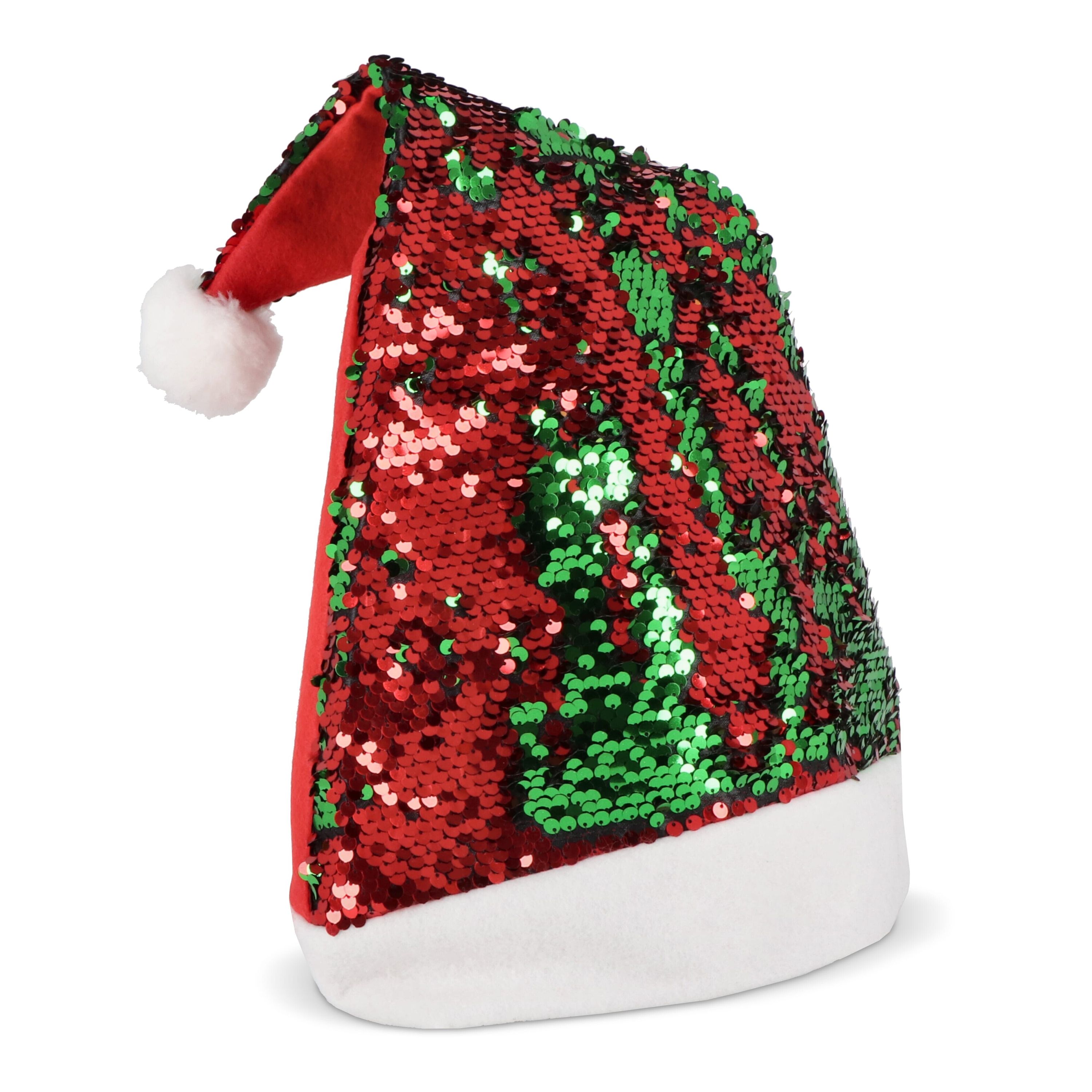 Zweifarbige Pailletten-Weihnachtsmütze - rot  -  grün-180