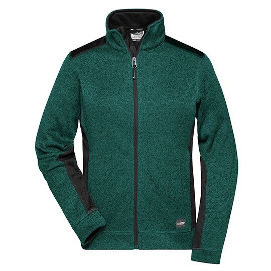 Ladies´ Knitted Workwear Fleece Jacket -STRONG- - dark green melange - black-606