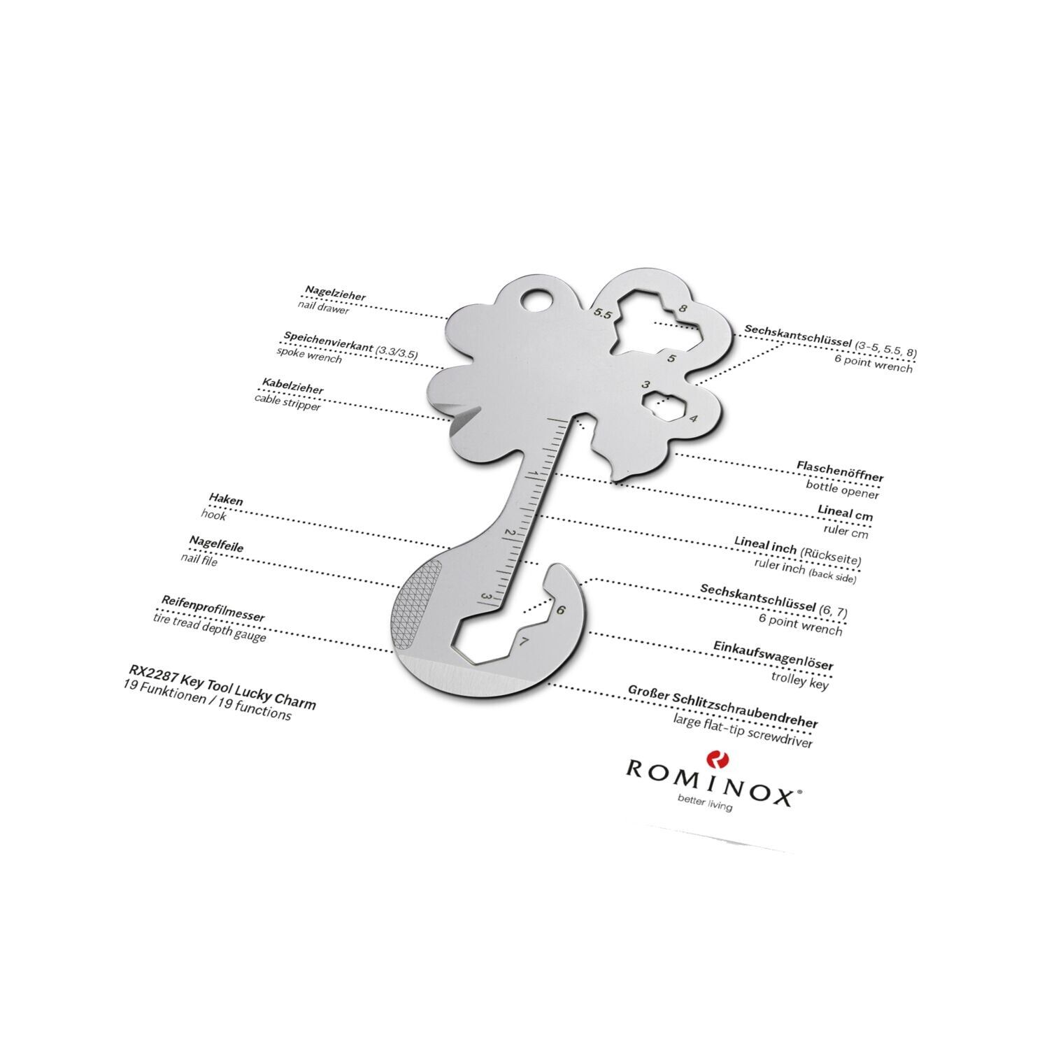 ROMINOX® Key Tool Lucky Charm - 19 functions (Kleeblatt Glücksbringer)-784
