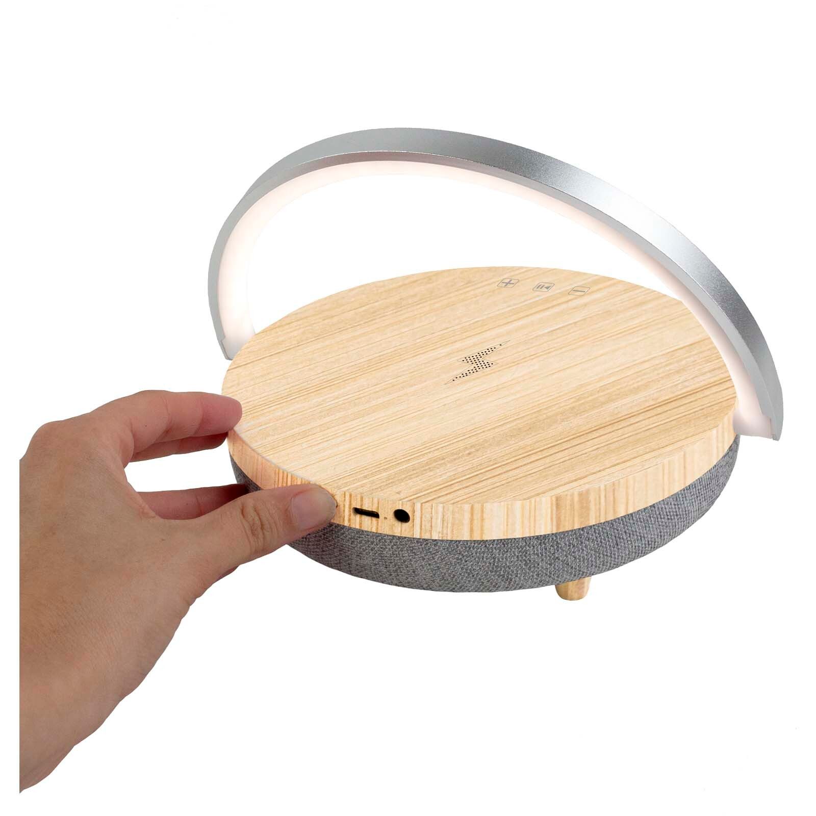 Prixton 10W 4-in-1 Bluetooth-Lautsprecher mit LED-Licht und kabelloser Ladestation - holz-382