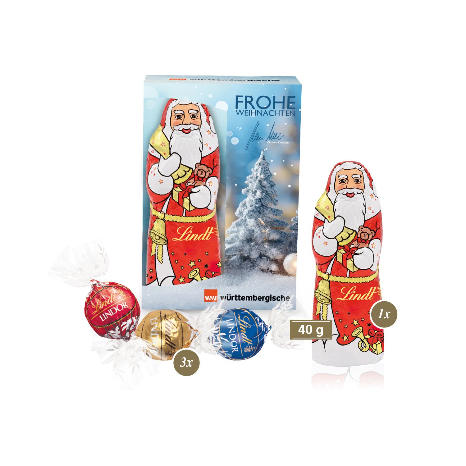 Premium-Präsent mit Lindor Pralinés und Lindt Weihnachtsmann "Medium"-801