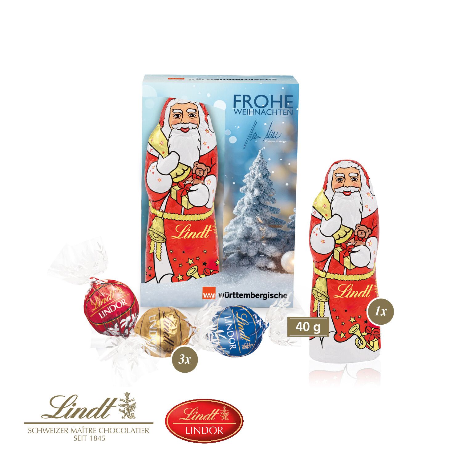 Premium-Präsent mit Lindor Pralinés und Lindt Weihnachtsmann "Medium"-801