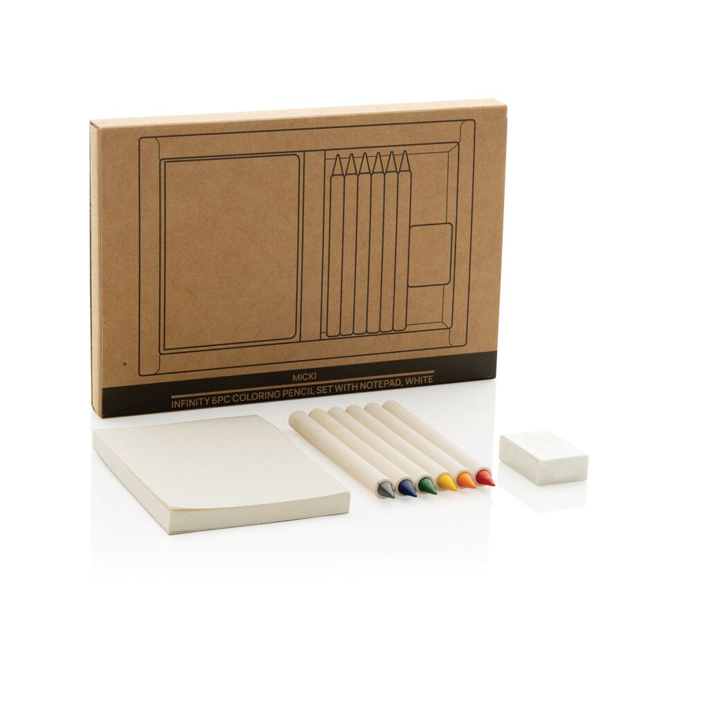 Micki GRS 6-tlg. Infinity-Buntstifteset mit Notizblock - weiß-862
