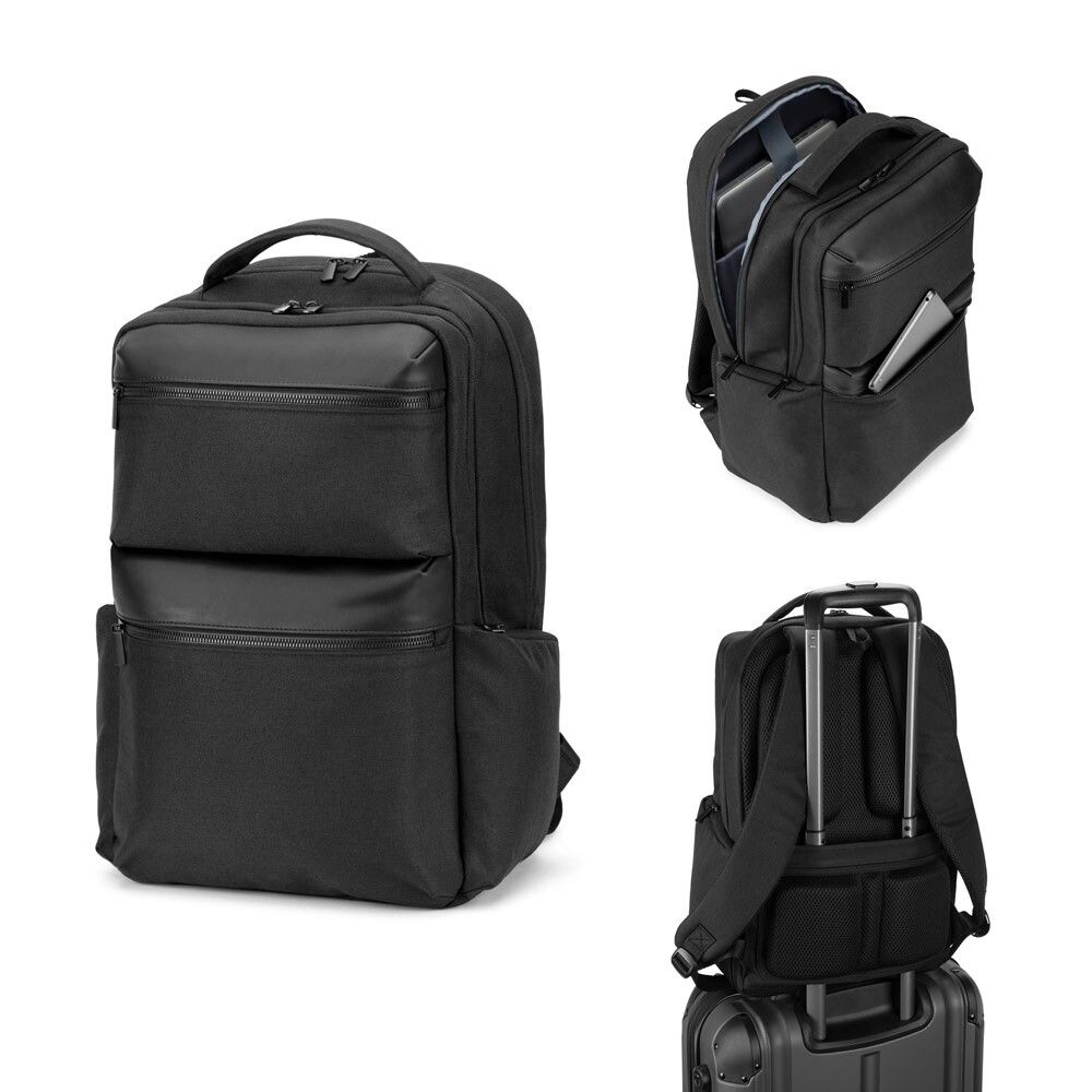 COPENHAGEN Wasserabweisender Rucksack aus recyceltem Twill mit zwei großen Fronttaschen, 17'3 Zoll - schwarz-532