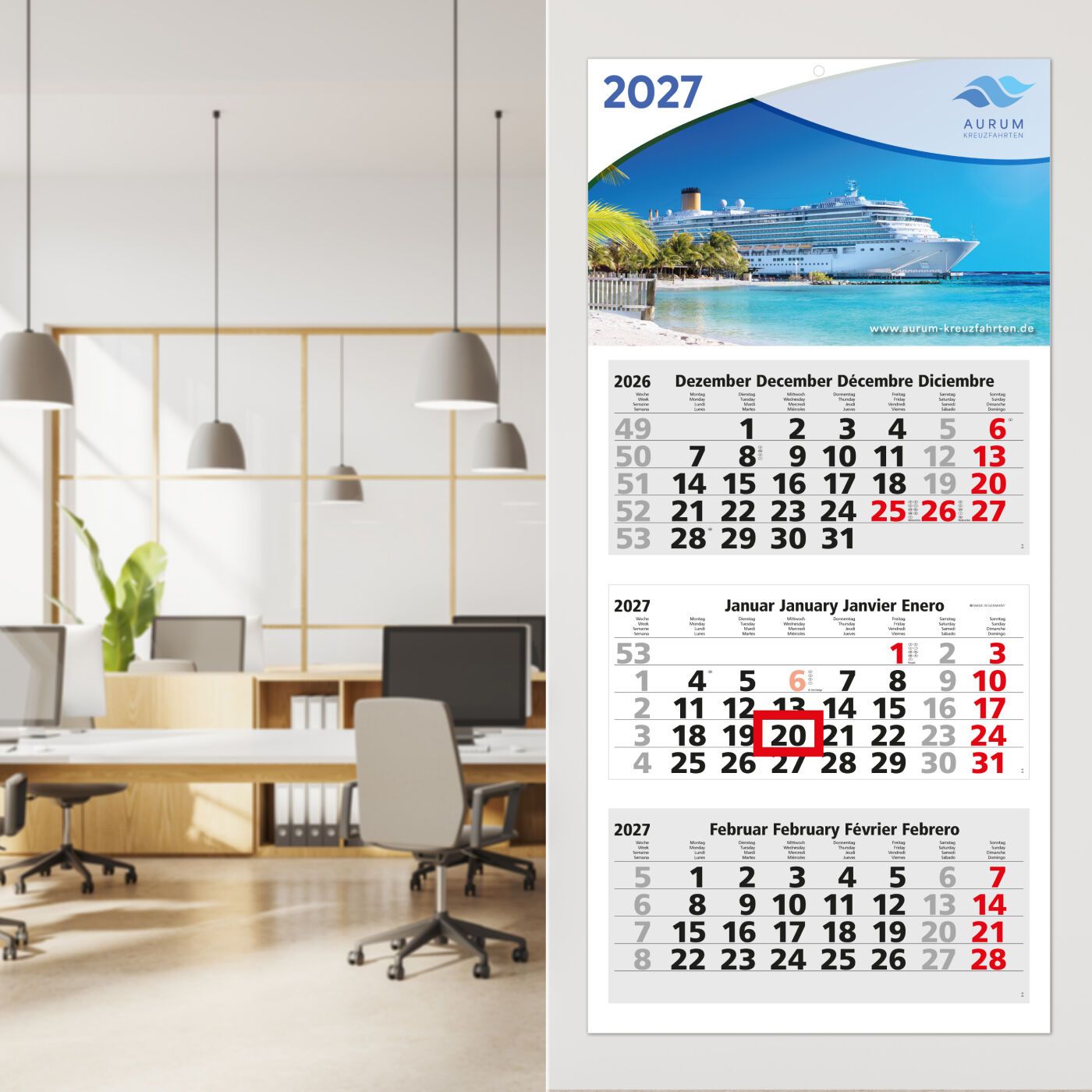 3-Monatskalender Mehrblock Medium Light 3-1