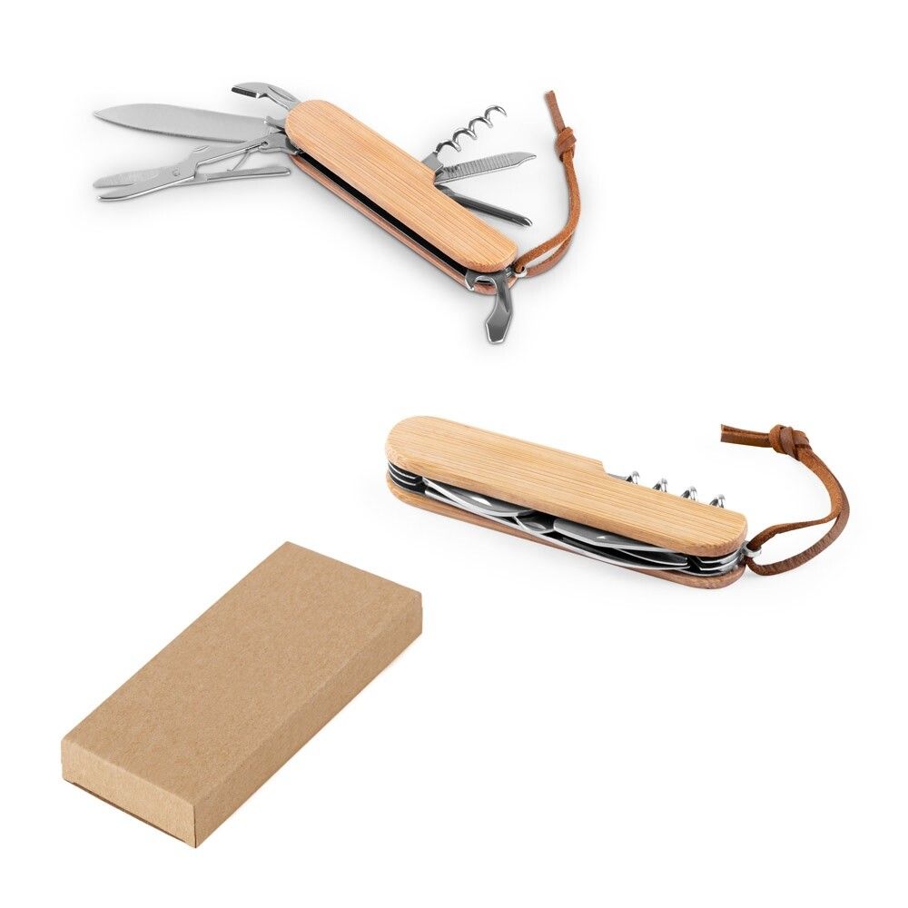 RYKER Multifunktionales Taschenmesser aus Bambus mit PU-Griff - natur-550