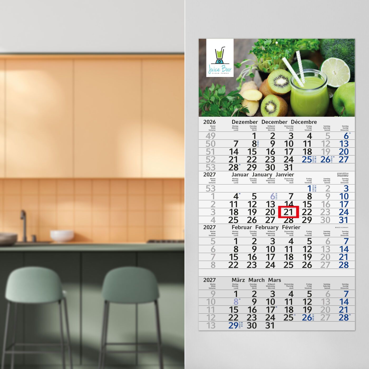 4-Monatskalender Einblatt Budget 4 RECYCLING, blau-805