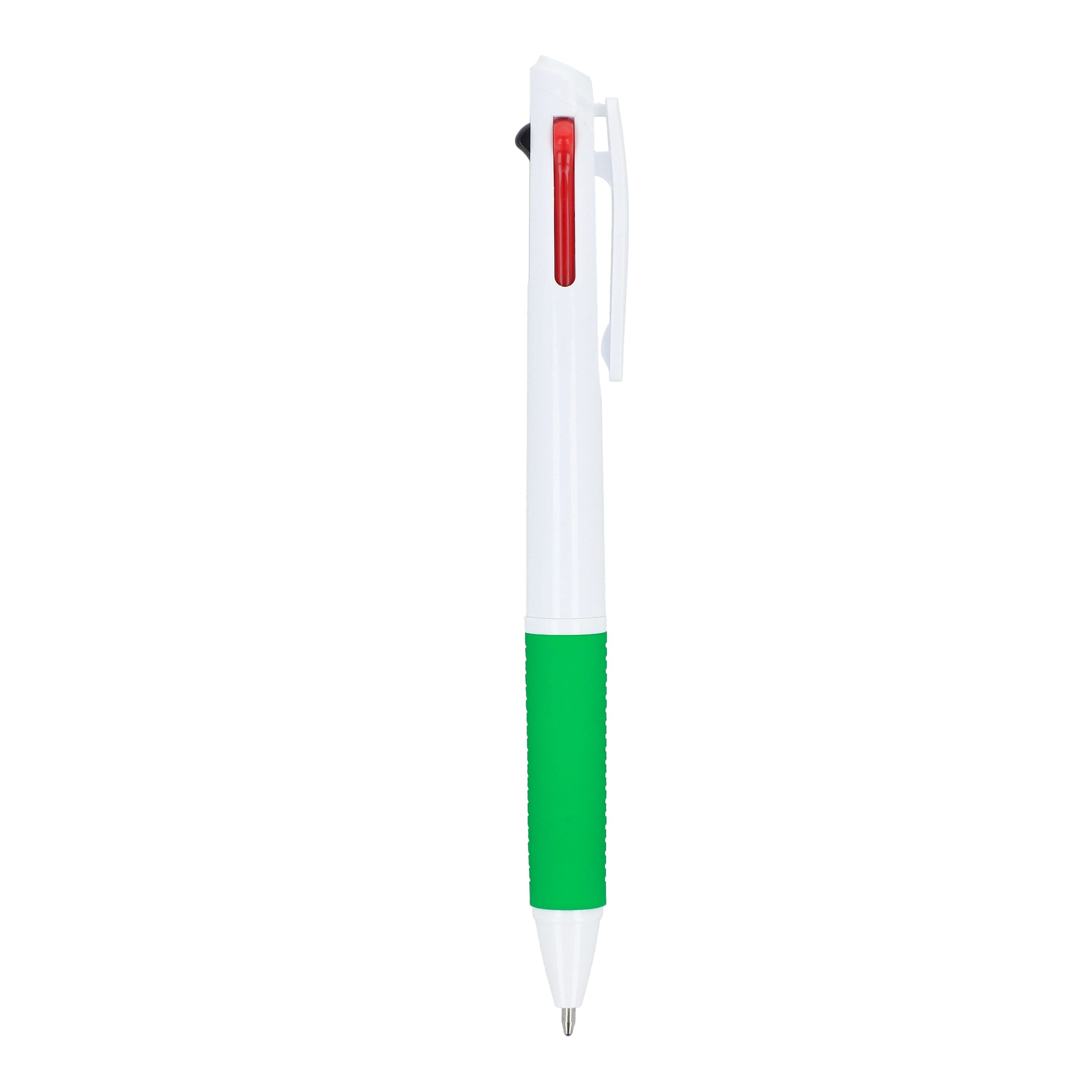 3-Farben-Stift mit Griffzone und Schlüsselband - weiss  -  grün-634