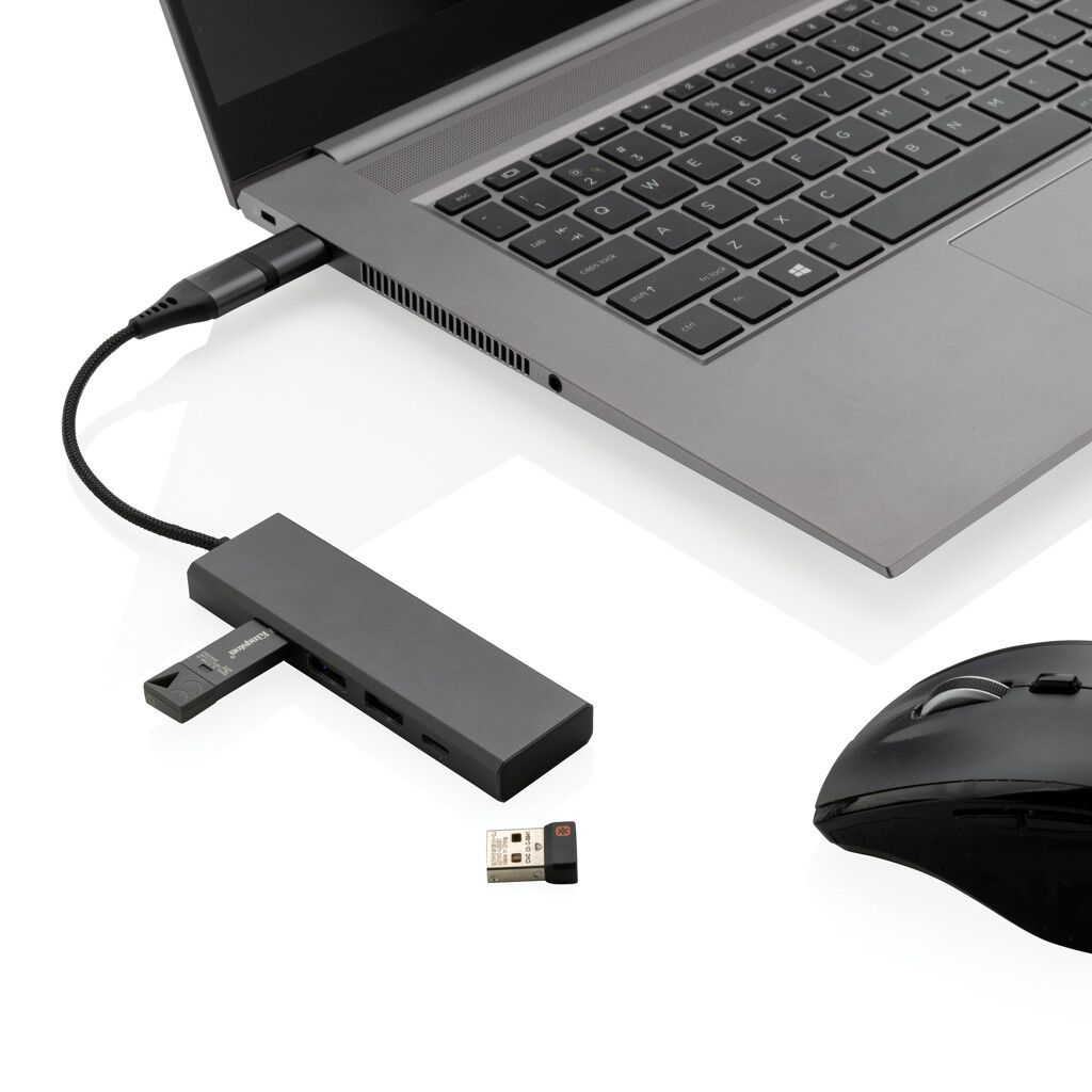 Terra Hub aus RCS recyceltem Aluminium mit 3 USB-Anschlüssen - grau-107