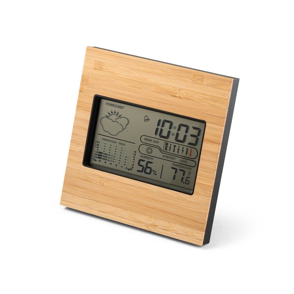BROMLEY Tischwetterstation mit LCD-Bildschirm aus ABS und Bambus - schwarz-970