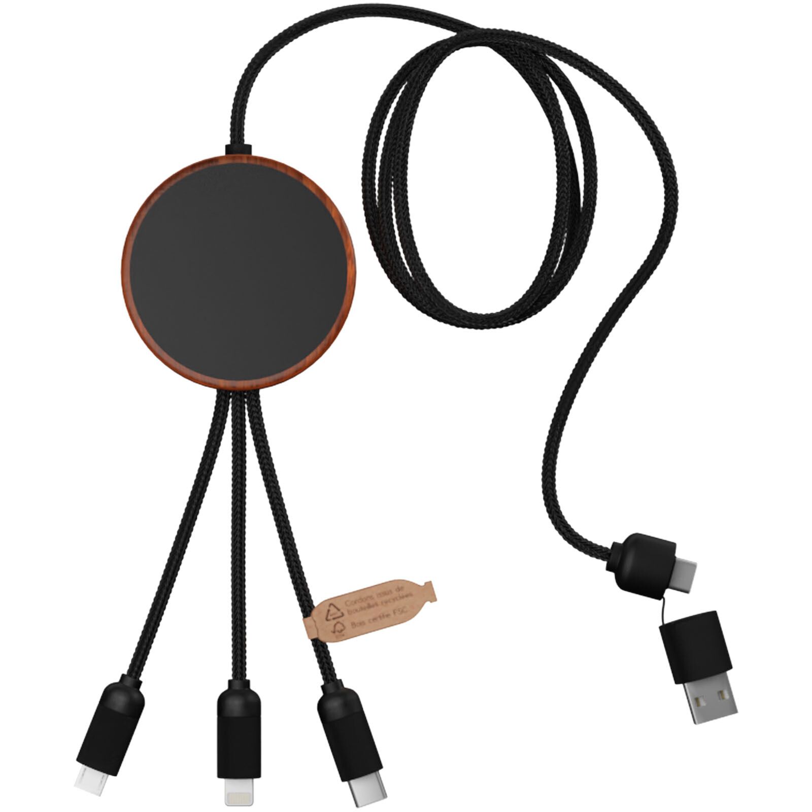 SCX.design C40 5-in-1 Ladekabel aus rPET mit 10W Ladepad und Leuchtlogo - holz-202