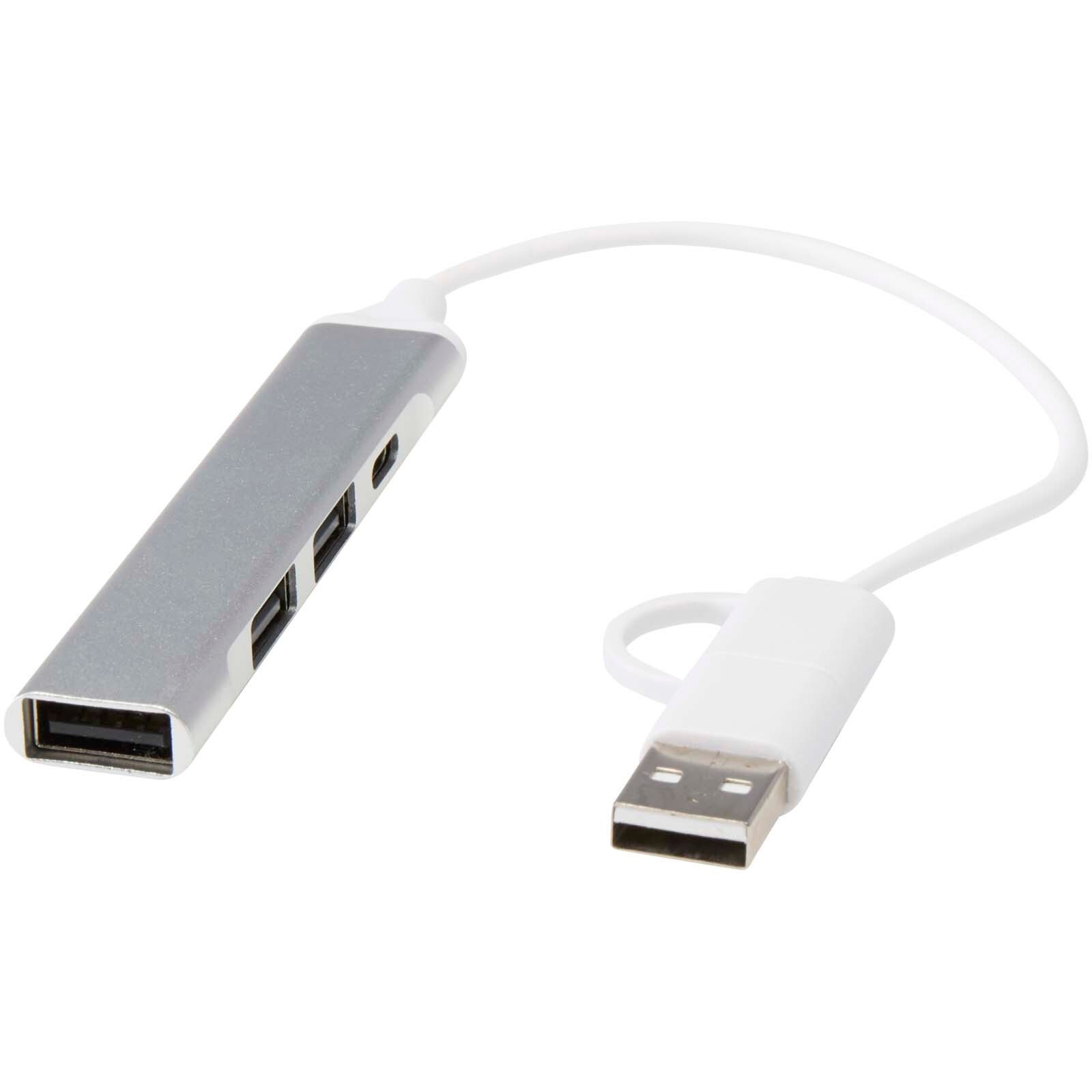 Alkaid 4 Port Hub aus recyceltem Aluminium mit USB-A- und Typ-C-Anschlüssen und zwei Eingängen - silber-961