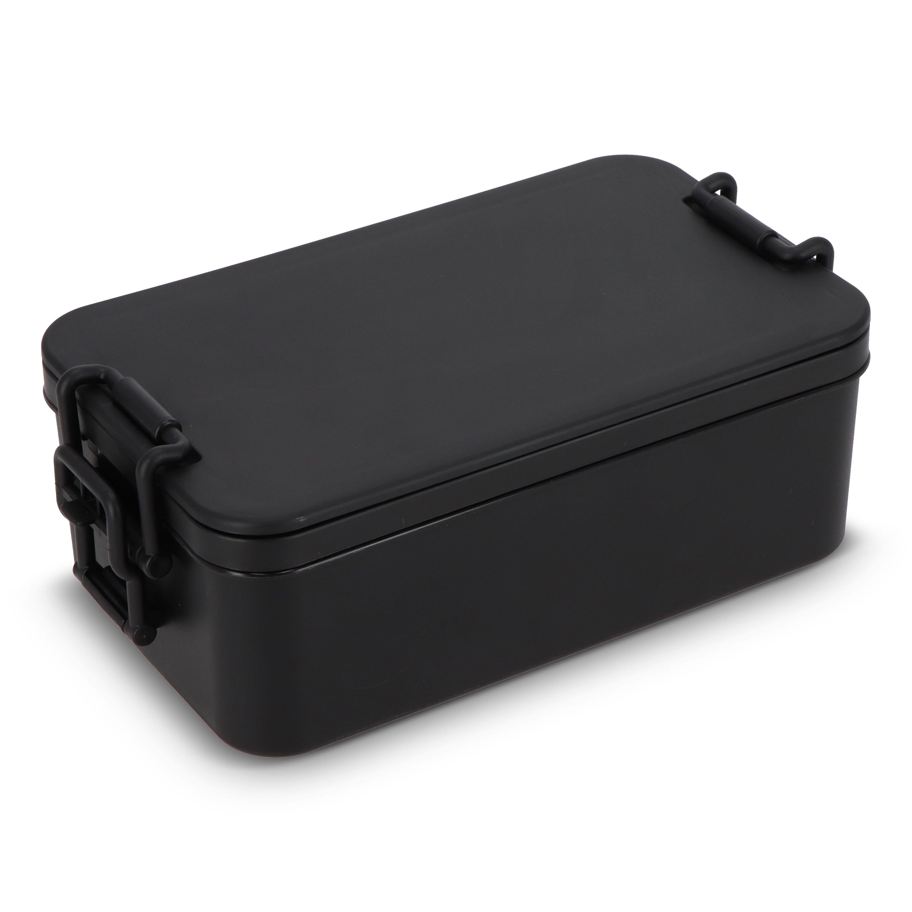 Doppelte Lunchbox mit Besteck - schwarz-7