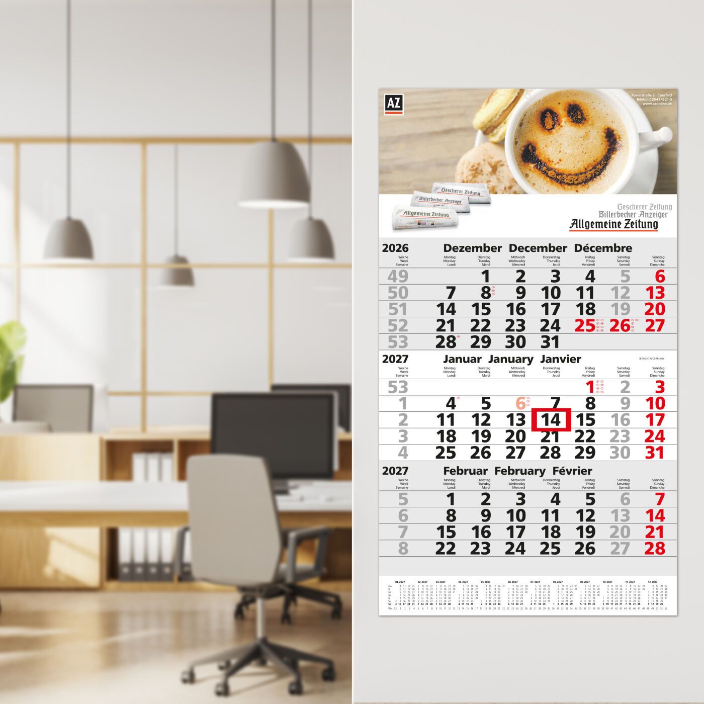 3-Monatskalender Einblatt Primus 3 Post A-265