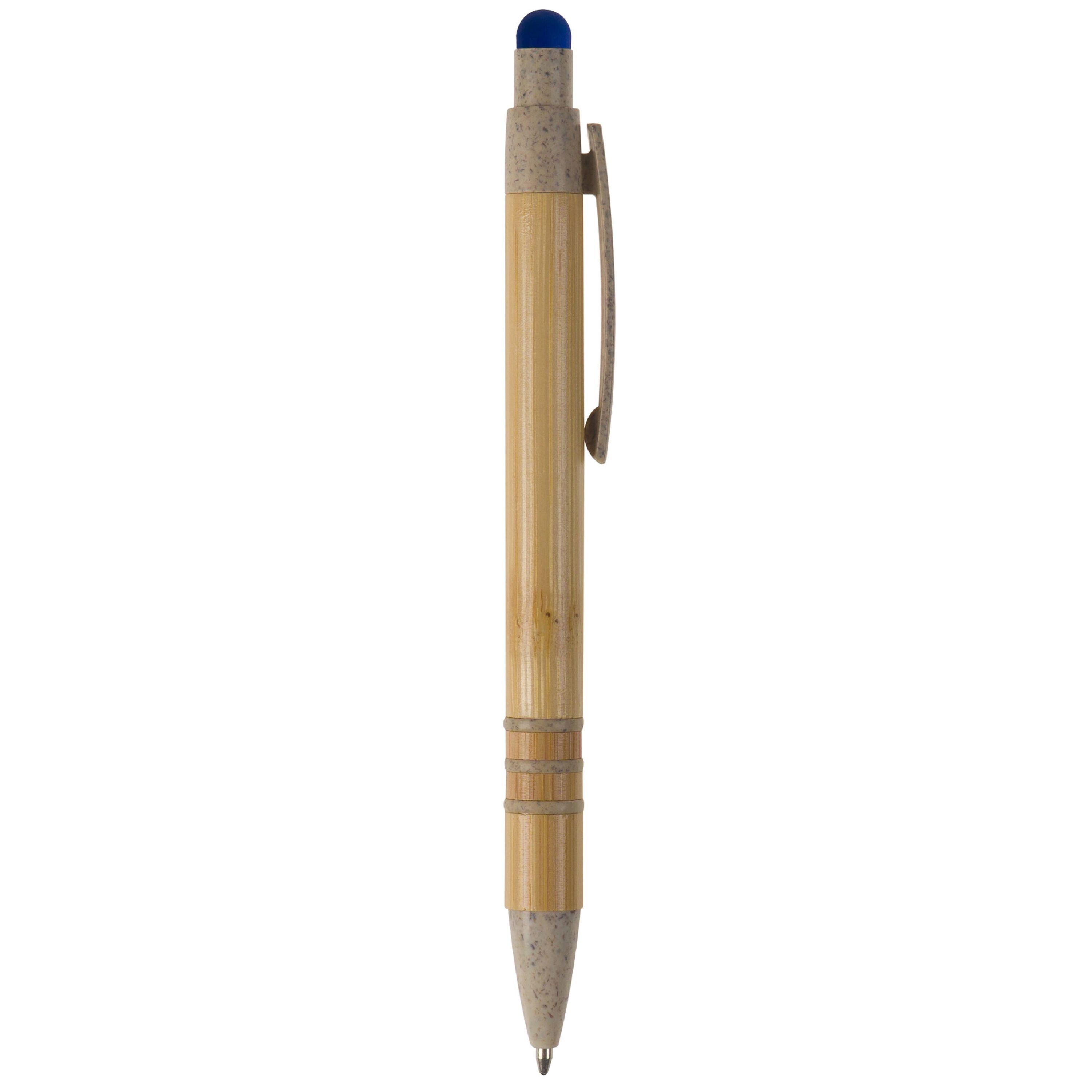 Kugelschreiber Bambus mit Touchpen und Weizenstroh Elementen - beige  -  blau-458