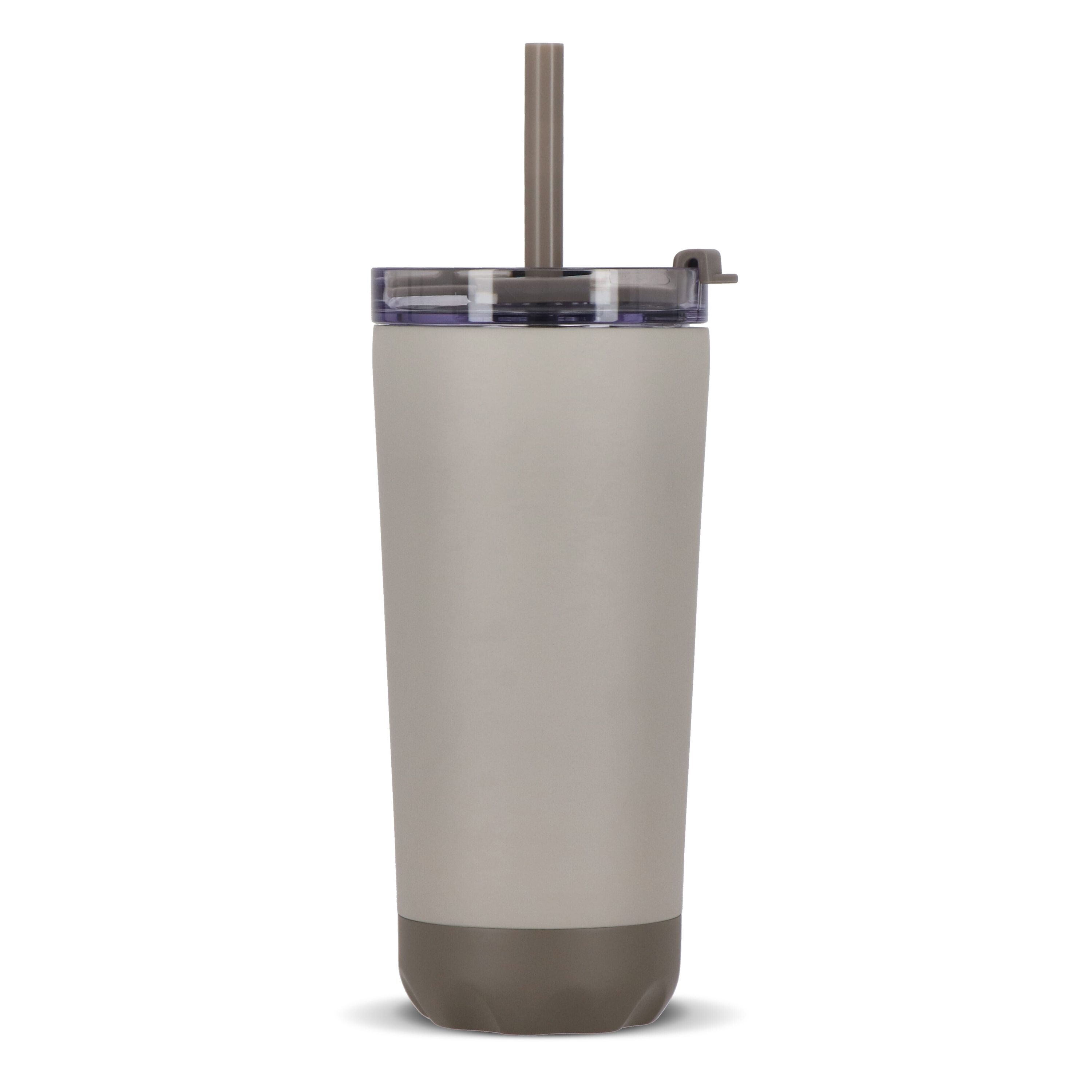 doppelwandiger Norden-Trinkbecher aus Edelstahl mit Strohhalm, 600 ml - beige-454