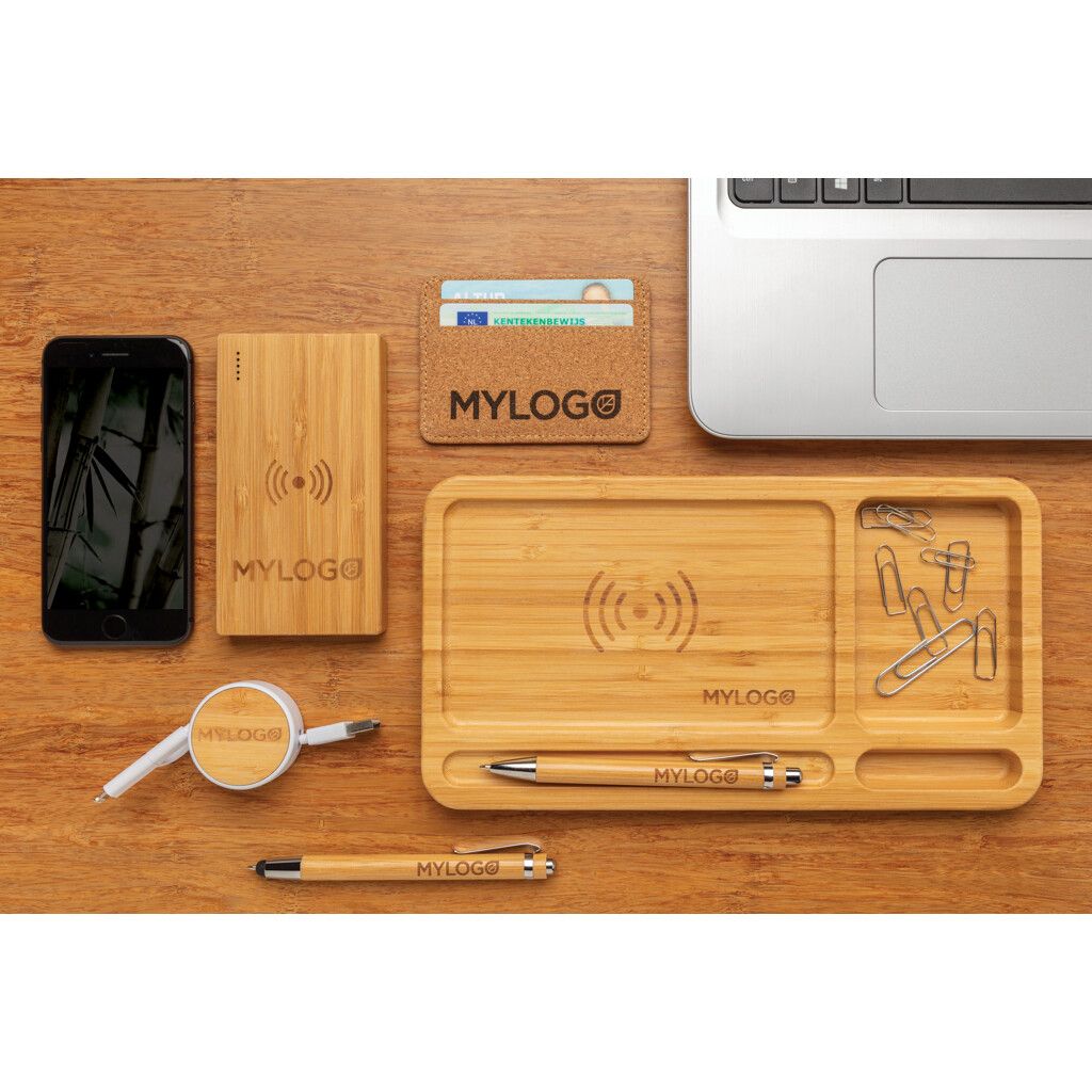 Bambus Schreibtisch-Organizer mit 5W Wireless Charger - braun-886