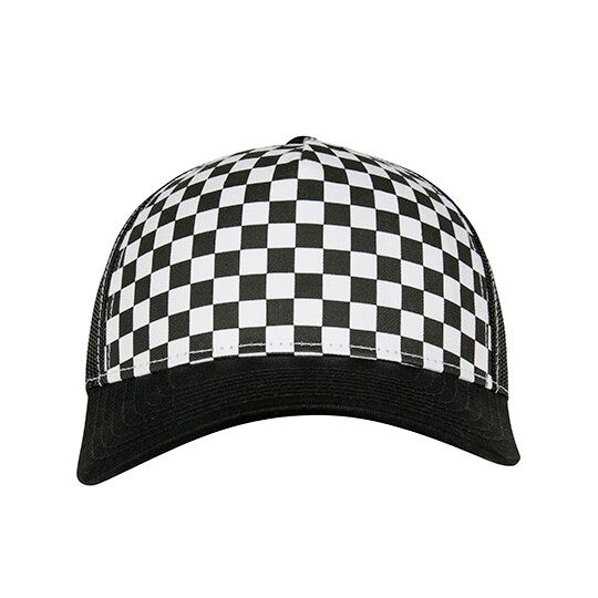 Checkerboard Retro Trucker - black - white-512