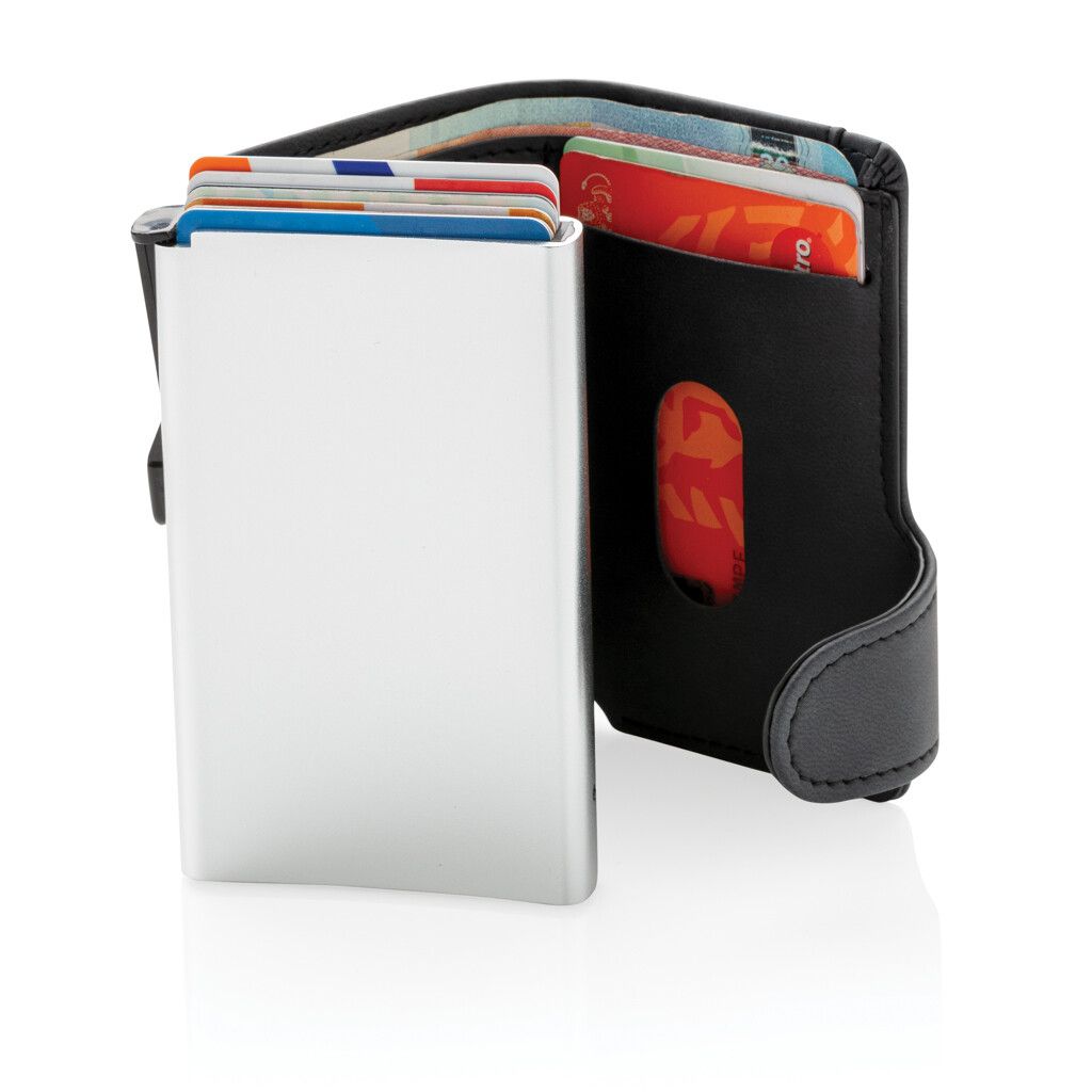 Aluminium RFID Kartenhalter mit PU-Börse - schwarz-559