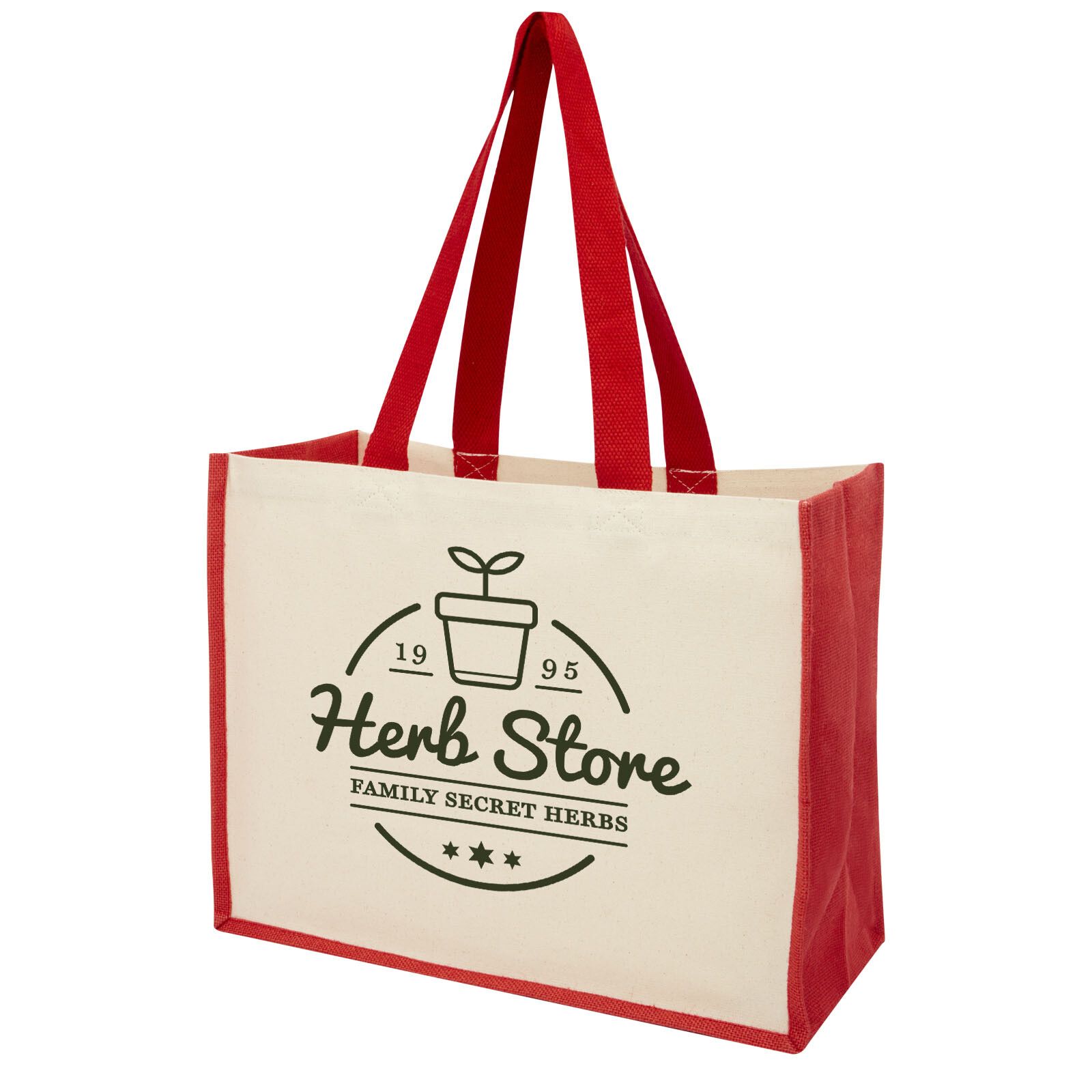 Varai 320 g/m Canvas und Jute Einkaufstasche 23L - rot-945