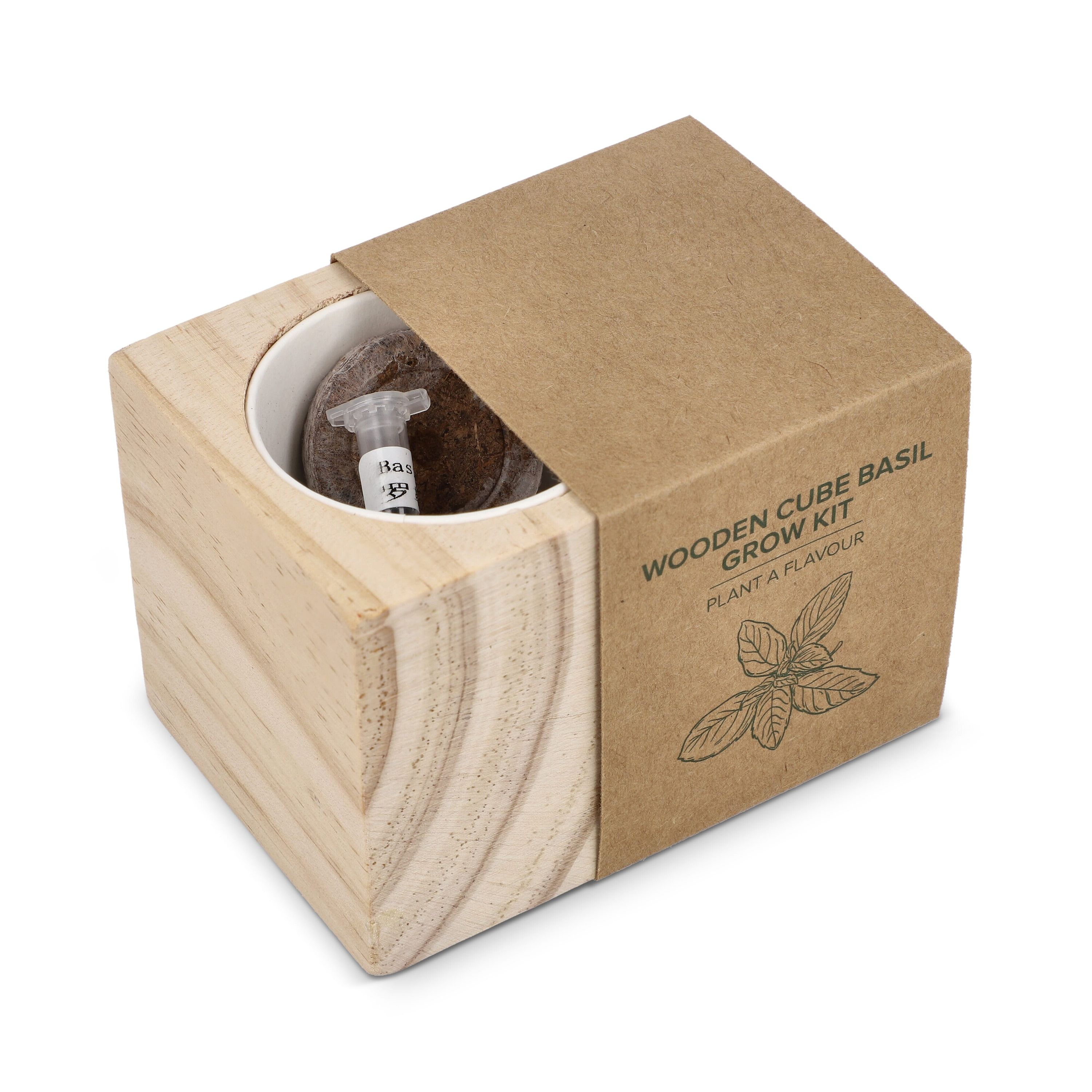 FSC-Holzpflanzgefäß-Set – Basilikum - natur-402