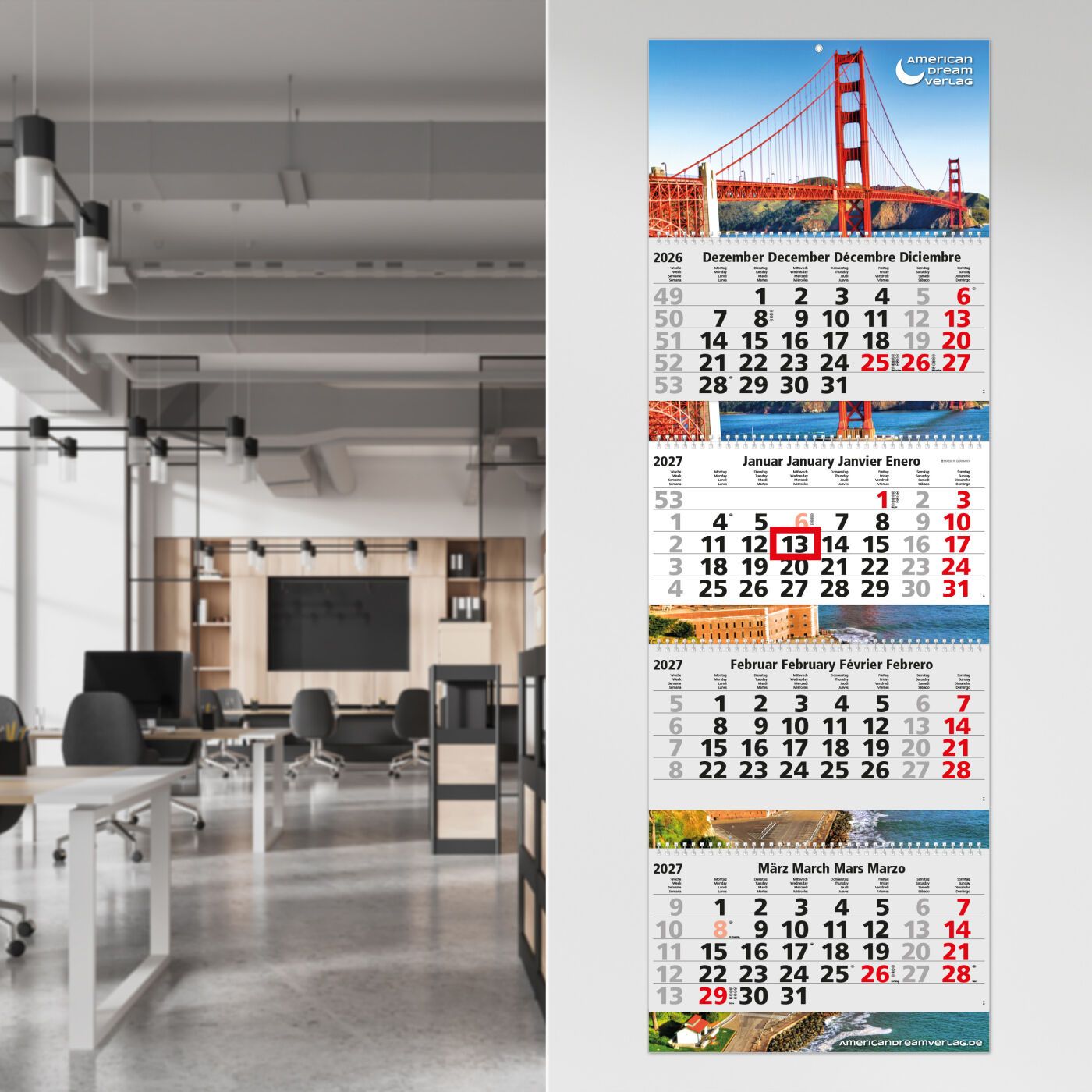4-Monatskalender Mehrblock Quadro Wire-O 4-559