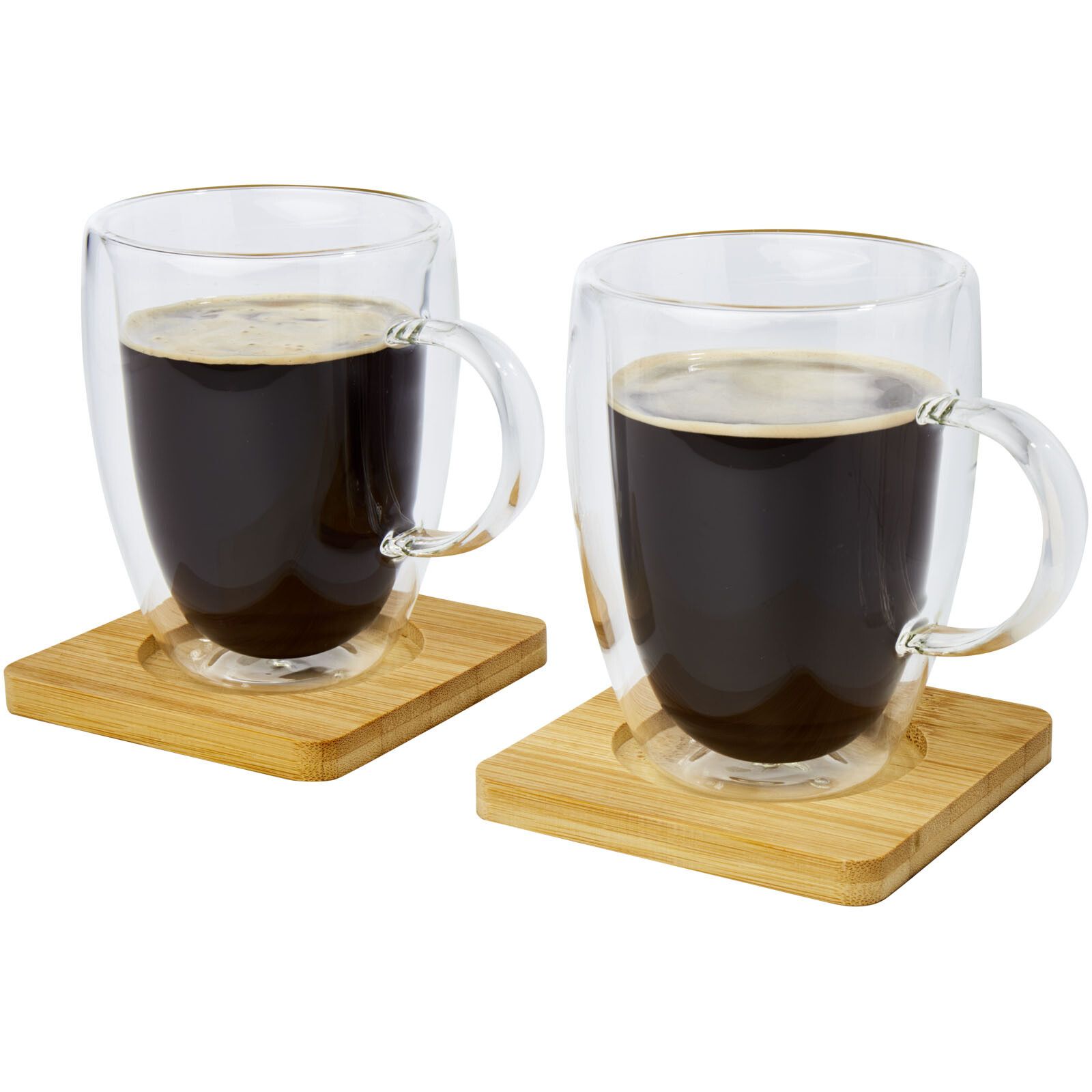Manti 2-teiliger 350 ml doppelwandiger Glasbecher mit Bambusuntersetzer  - transparent -  natural-350