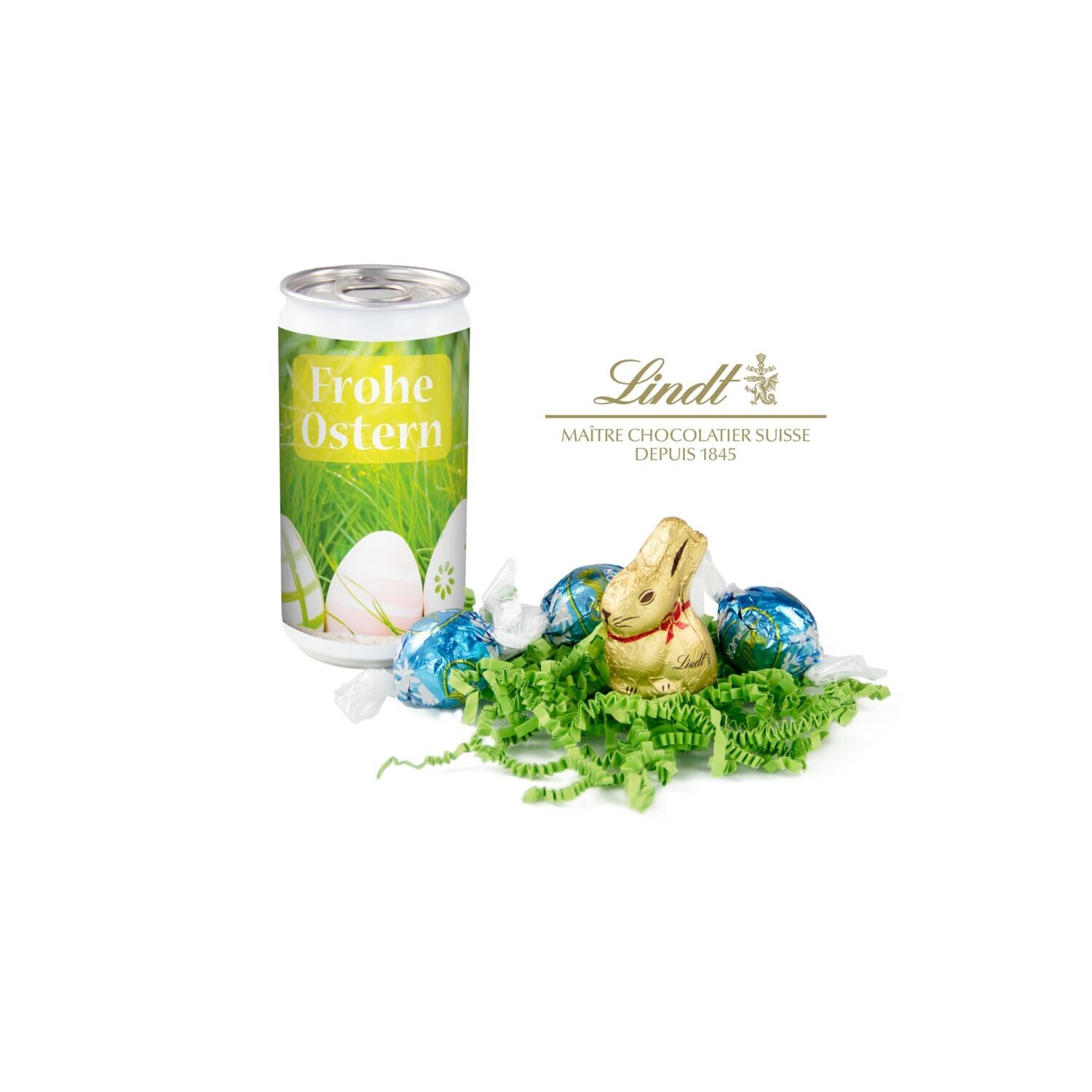 Lindt-Oster-Überraschung "Das Nest in der Dose" - Etikett Frohe Ostern - EierWiese-249